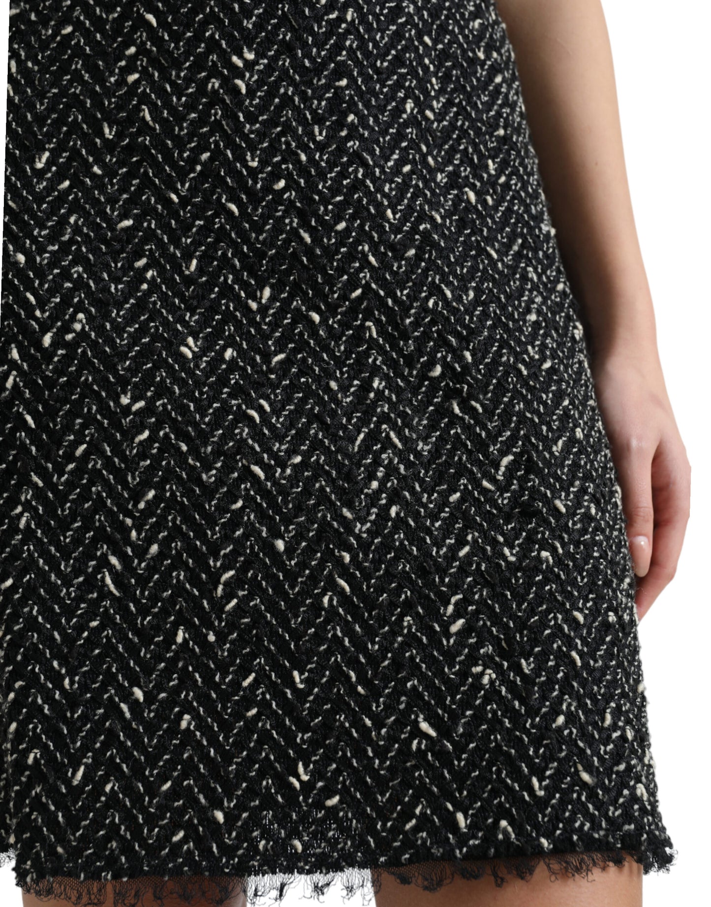 Dolce & Gabbana – Schwarzer Minirock aus Wollstrick-Tweed mit hoher Taille