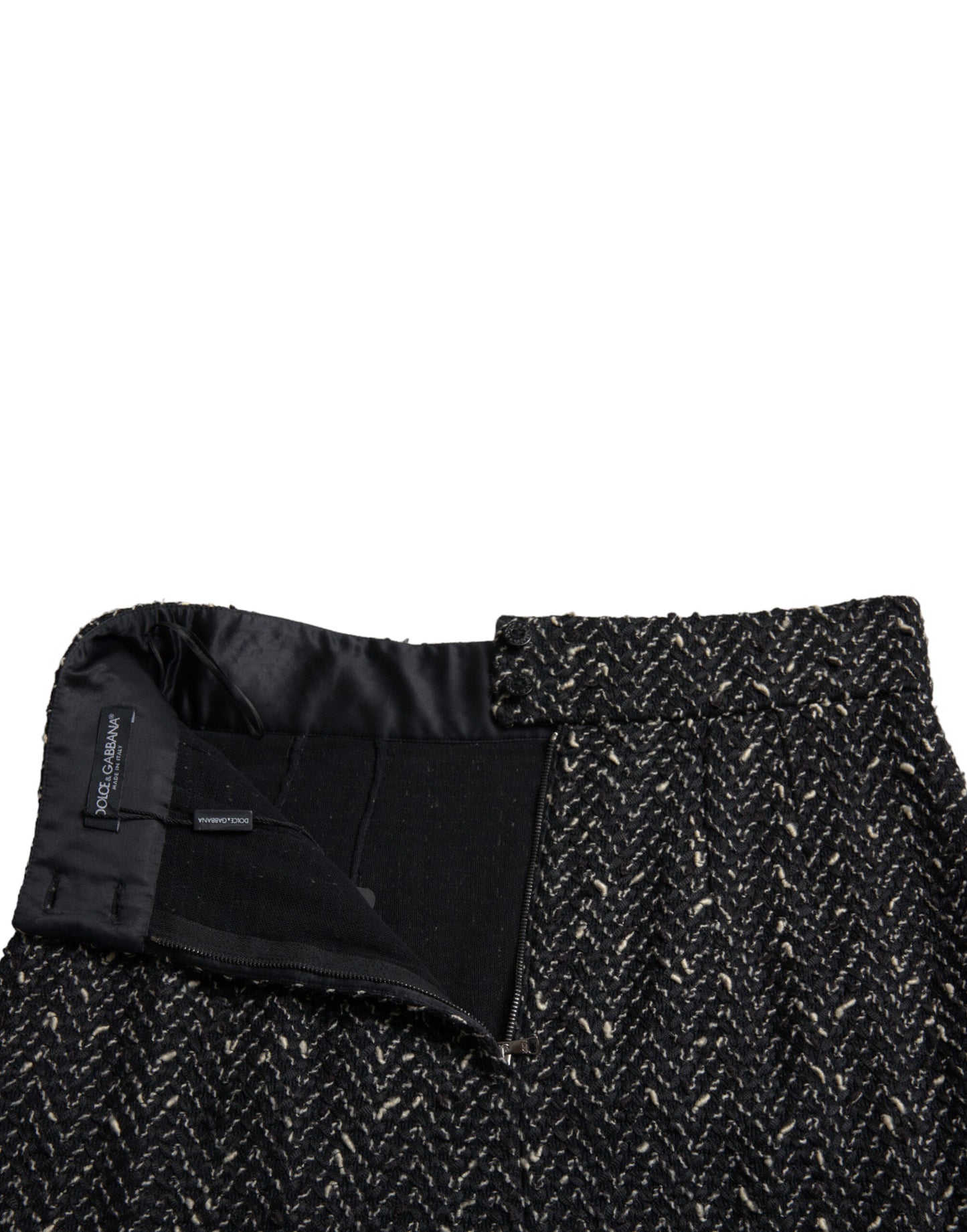 Dolce & Gabbana – Schwarzer Minirock aus Wollstrick-Tweed mit hoher Taille