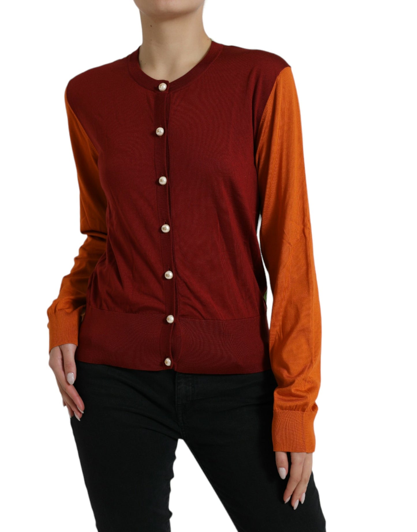 Dolce & Gabbana Mehrfarbiger Cardigan Color Block Seidenpullover mit Rundhalsausschnitt