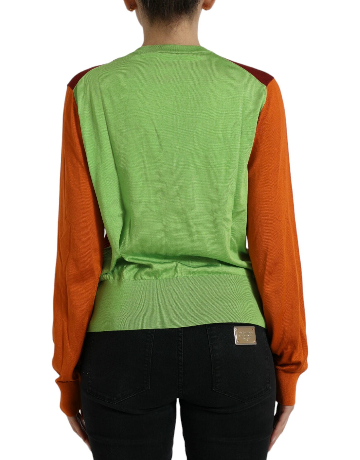 Dolce & Gabbana Mehrfarbiger Cardigan Color Block Seidenpullover mit Rundhalsausschnitt
