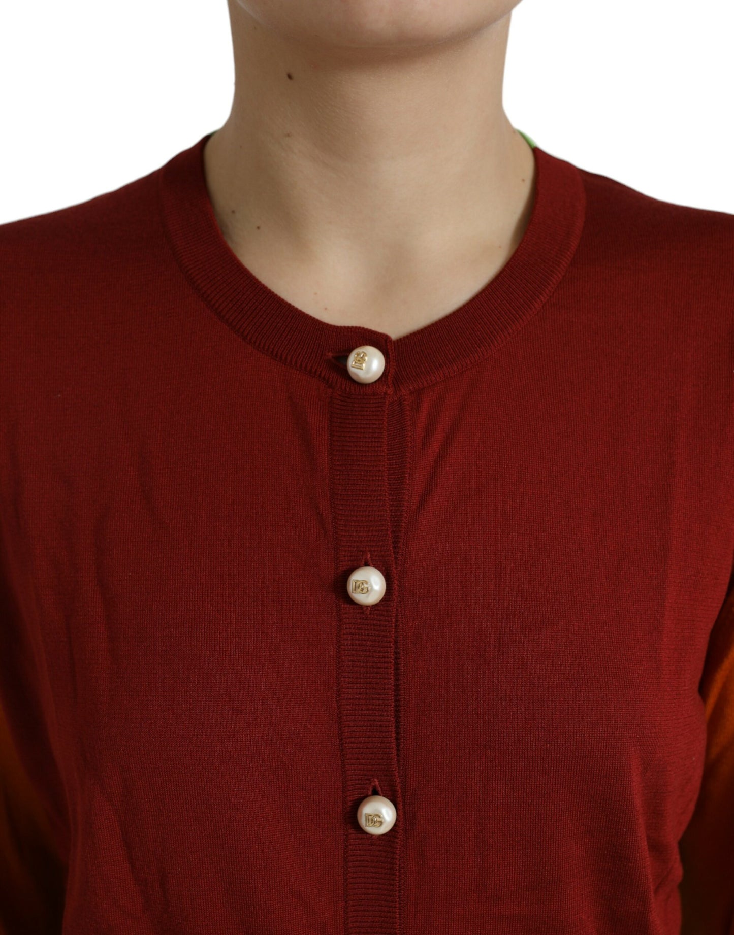 Dolce & Gabbana Mehrfarbiger Cardigan Color Block Seidenpullover mit Rundhalsausschnitt