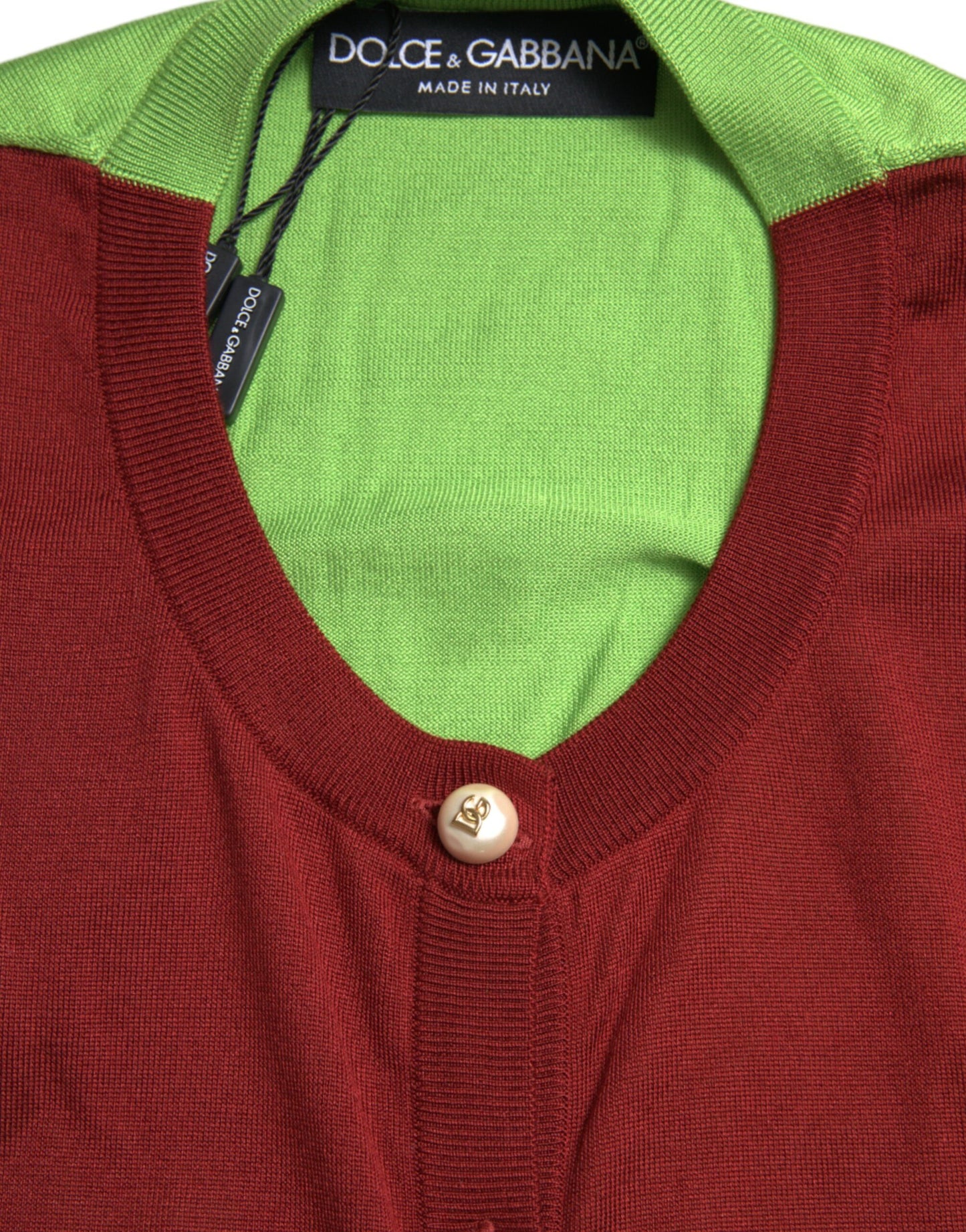 Dolce & Gabbana Mehrfarbiger Cardigan Color Block Seidenpullover mit Rundhalsausschnitt