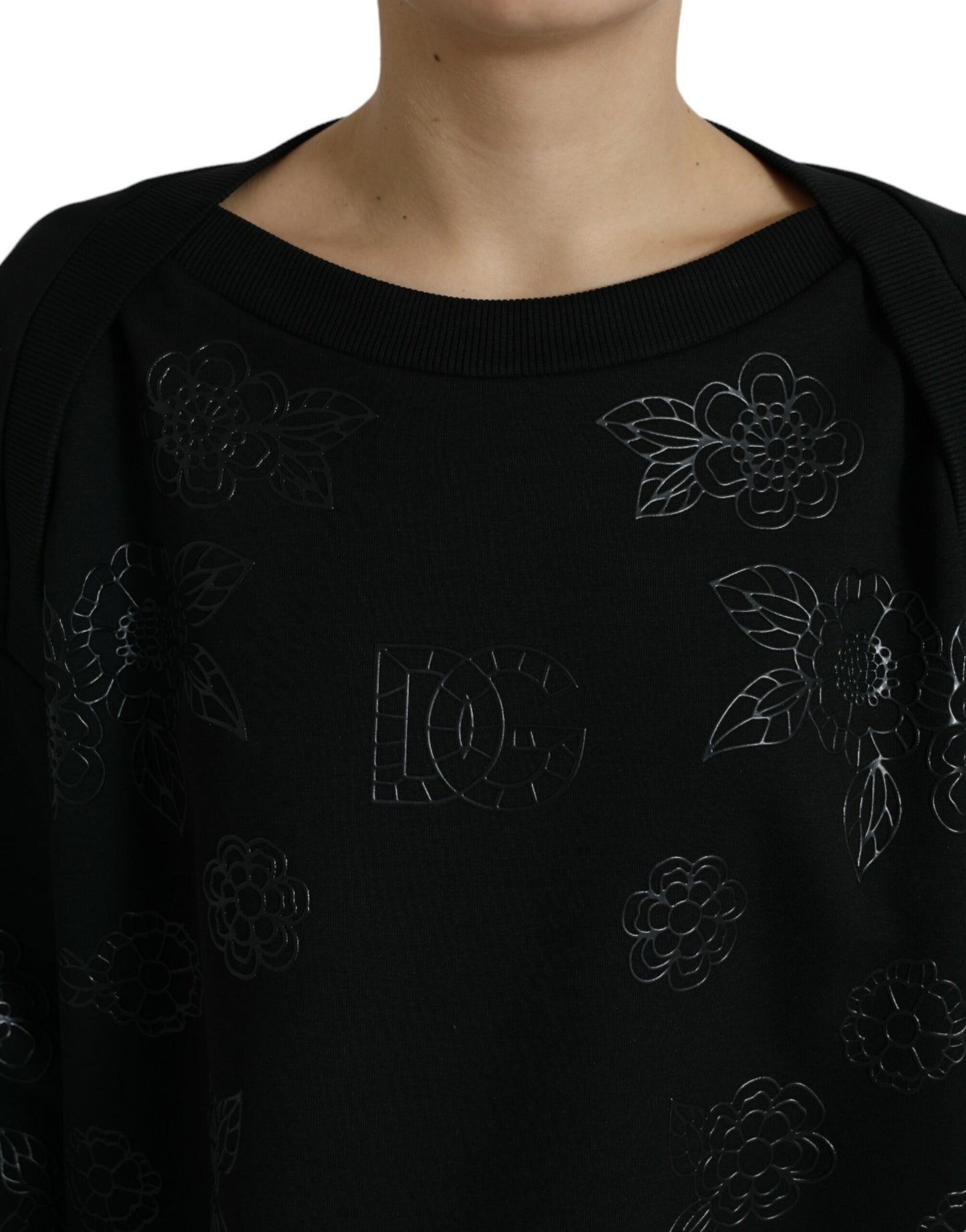 Dolce & Gabbana – Schwarzer Pullover mit floraler Logo-Applikation