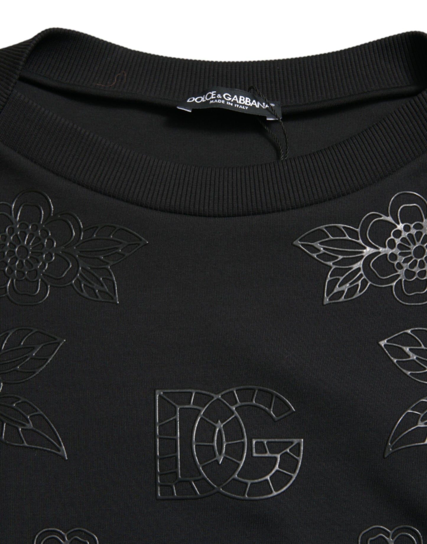 Dolce & Gabbana – Schwarzer Pullover mit floraler Logo-Applikation