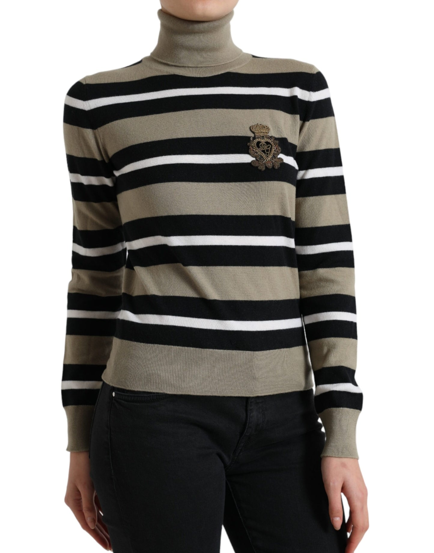 Dolce & Gabbana – Rollkragenpullover mit mehrfarbigen Streifen und Logo