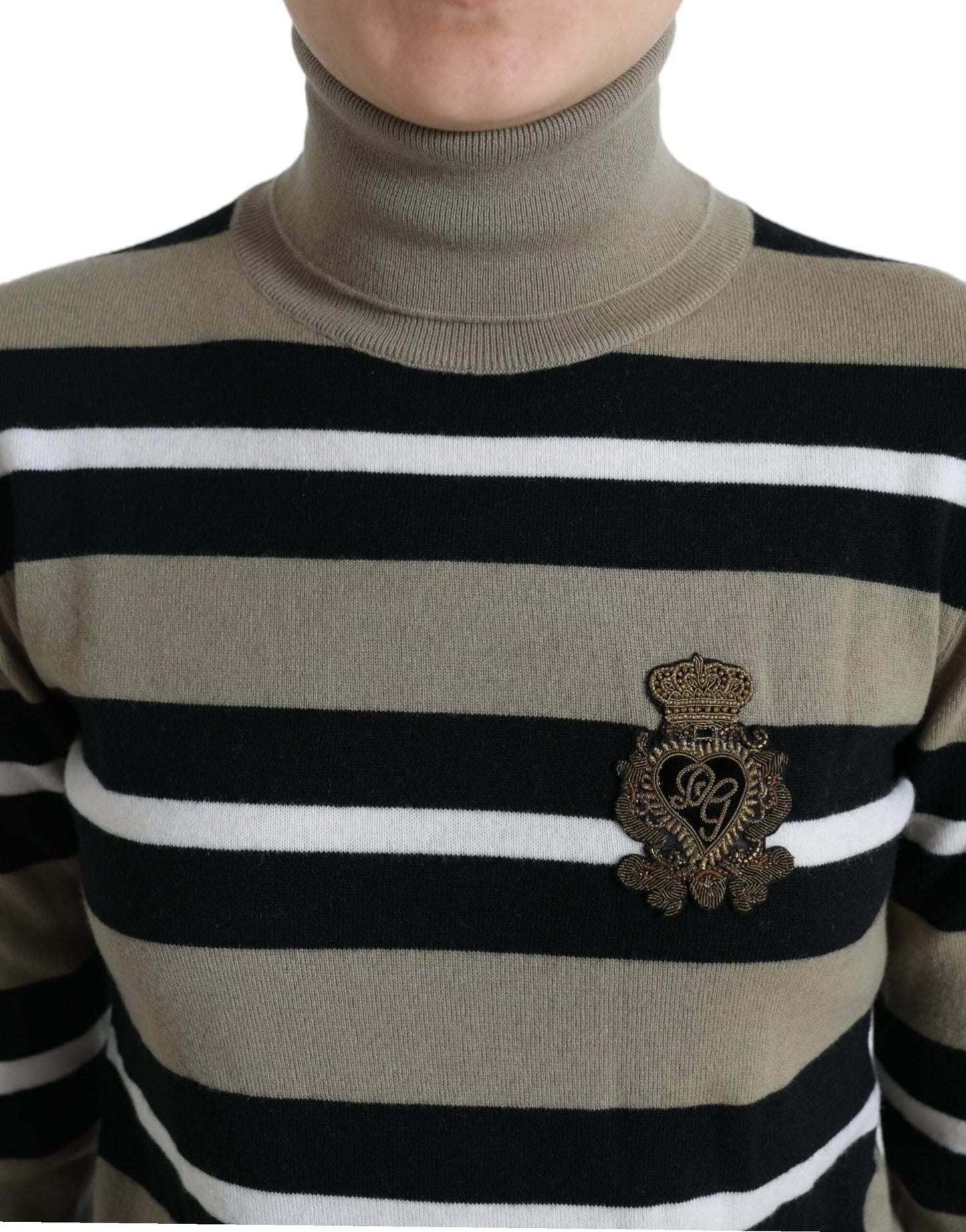 Dolce & Gabbana – Rollkragenpullover mit mehrfarbigen Streifen und Logo