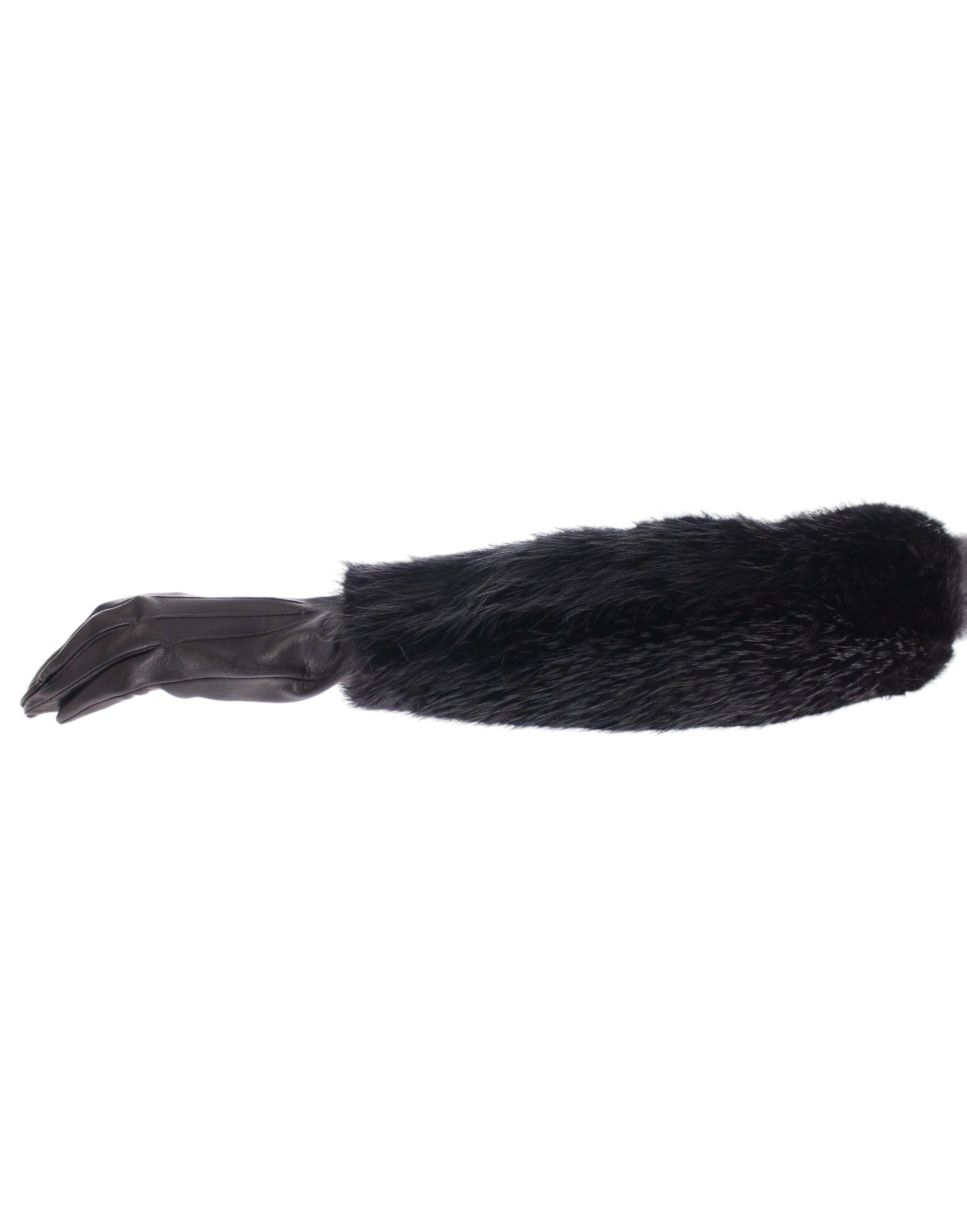 Dolce & Gabbana Schwarze Ellbogenhandschuhe aus Biberfell und Lammleder