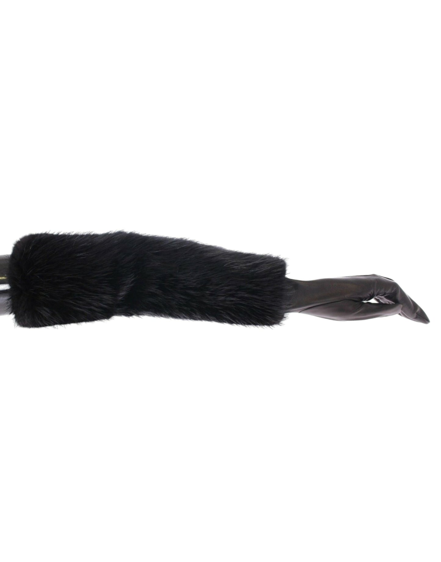Dolce & Gabbana Schwarze Ellbogenhandschuhe aus Biberfell und Lammleder