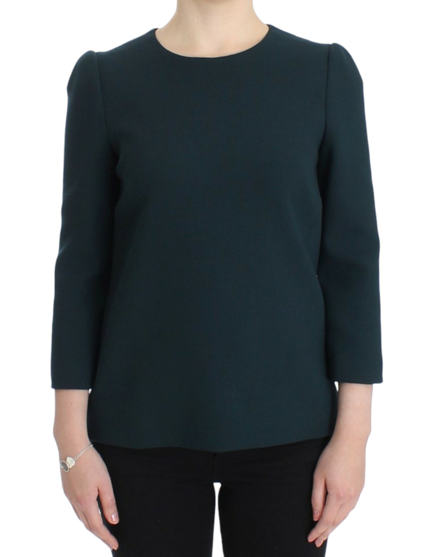 Dolce & Gabbana Grüne Wollbluse mit 3/4-Ärmeln