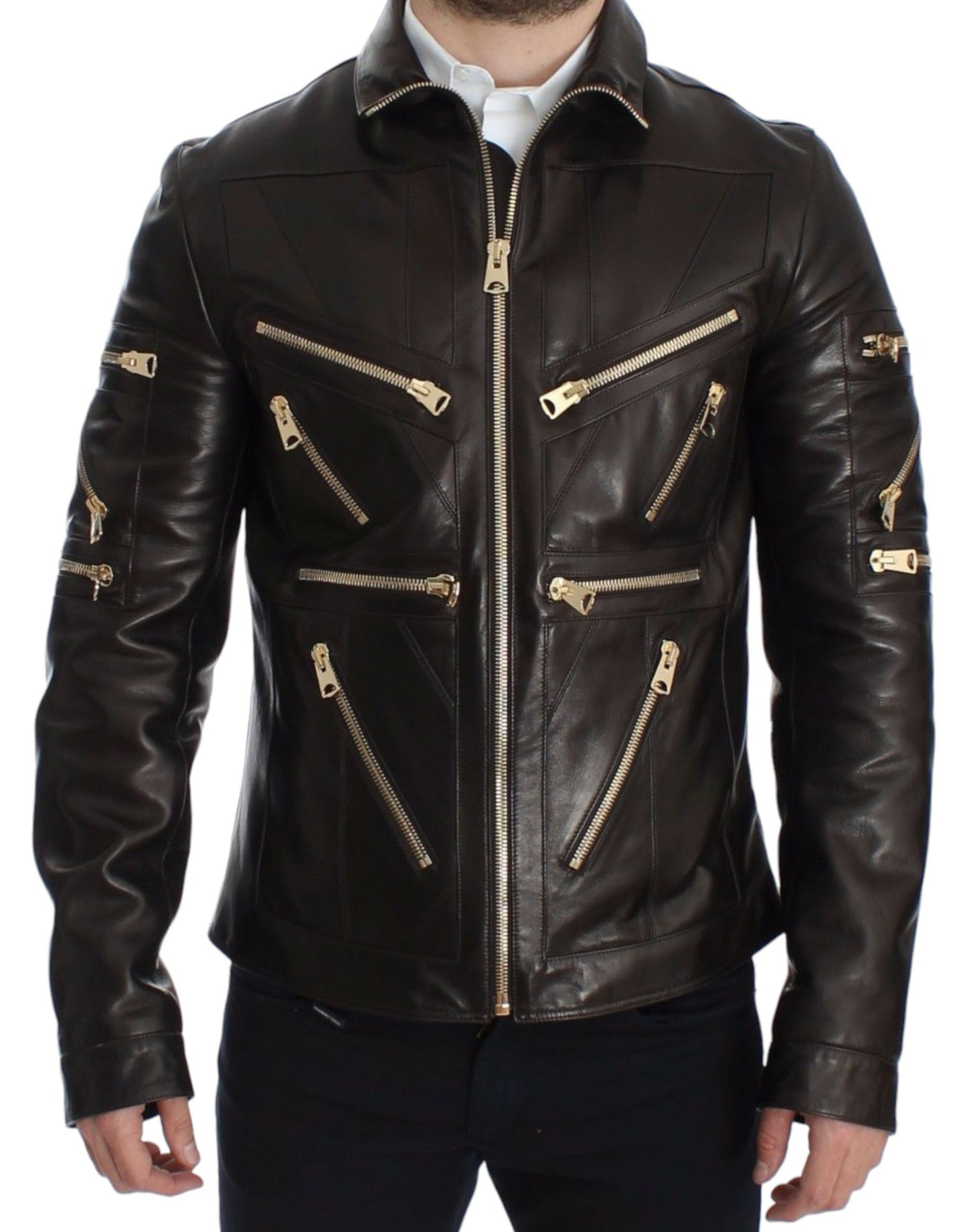 Dolce & Gabbana – Braune Reißverschlussjacke aus Lammleder