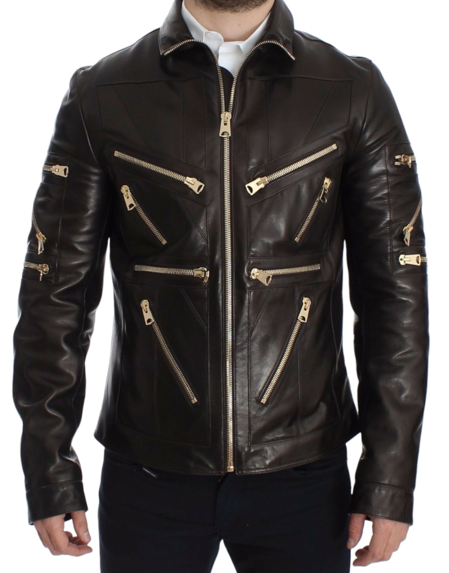 Dolce & Gabbana – Braune Reißverschlussjacke aus Lammleder
