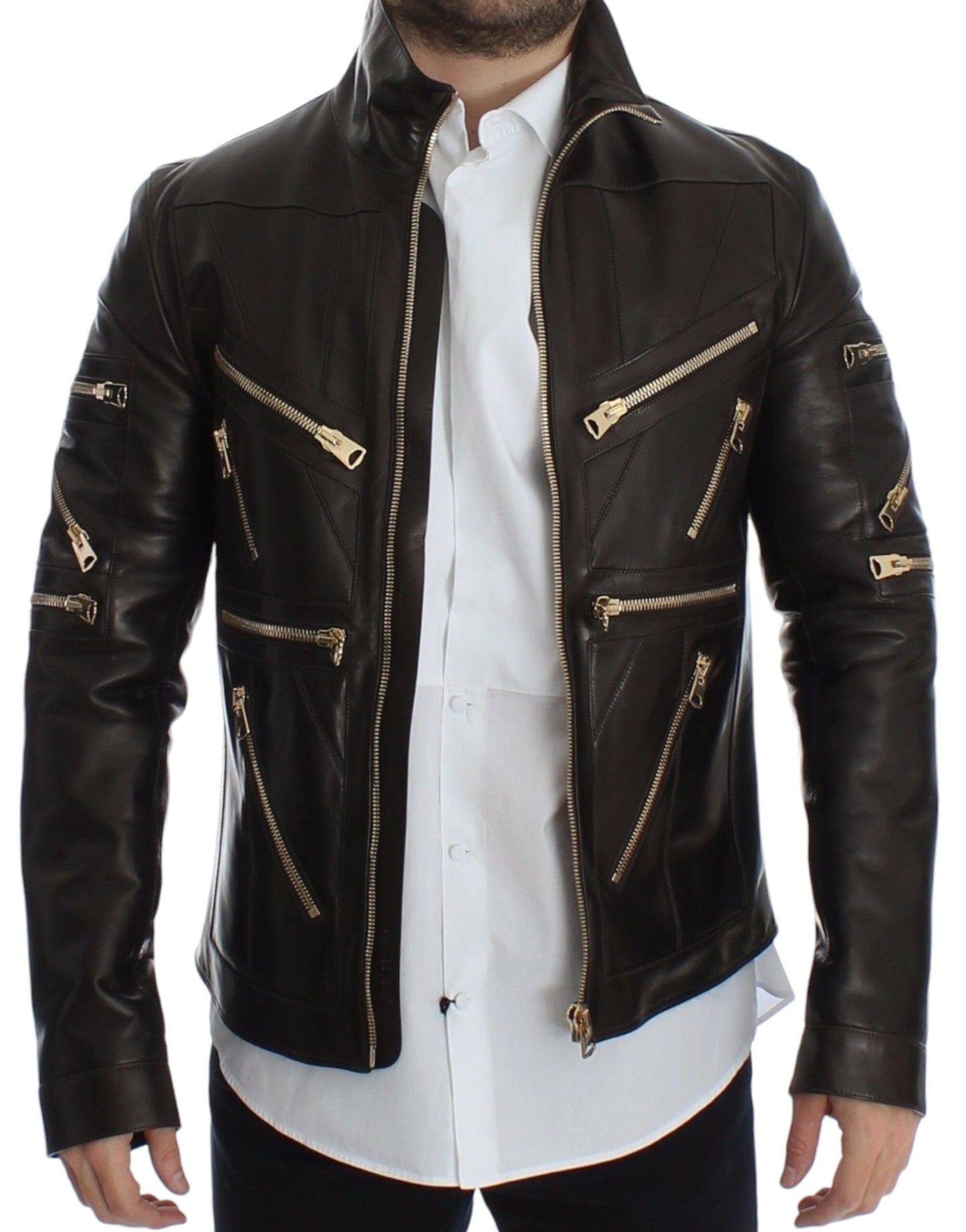 Dolce & Gabbana – Braune Reißverschlussjacke aus Lammleder