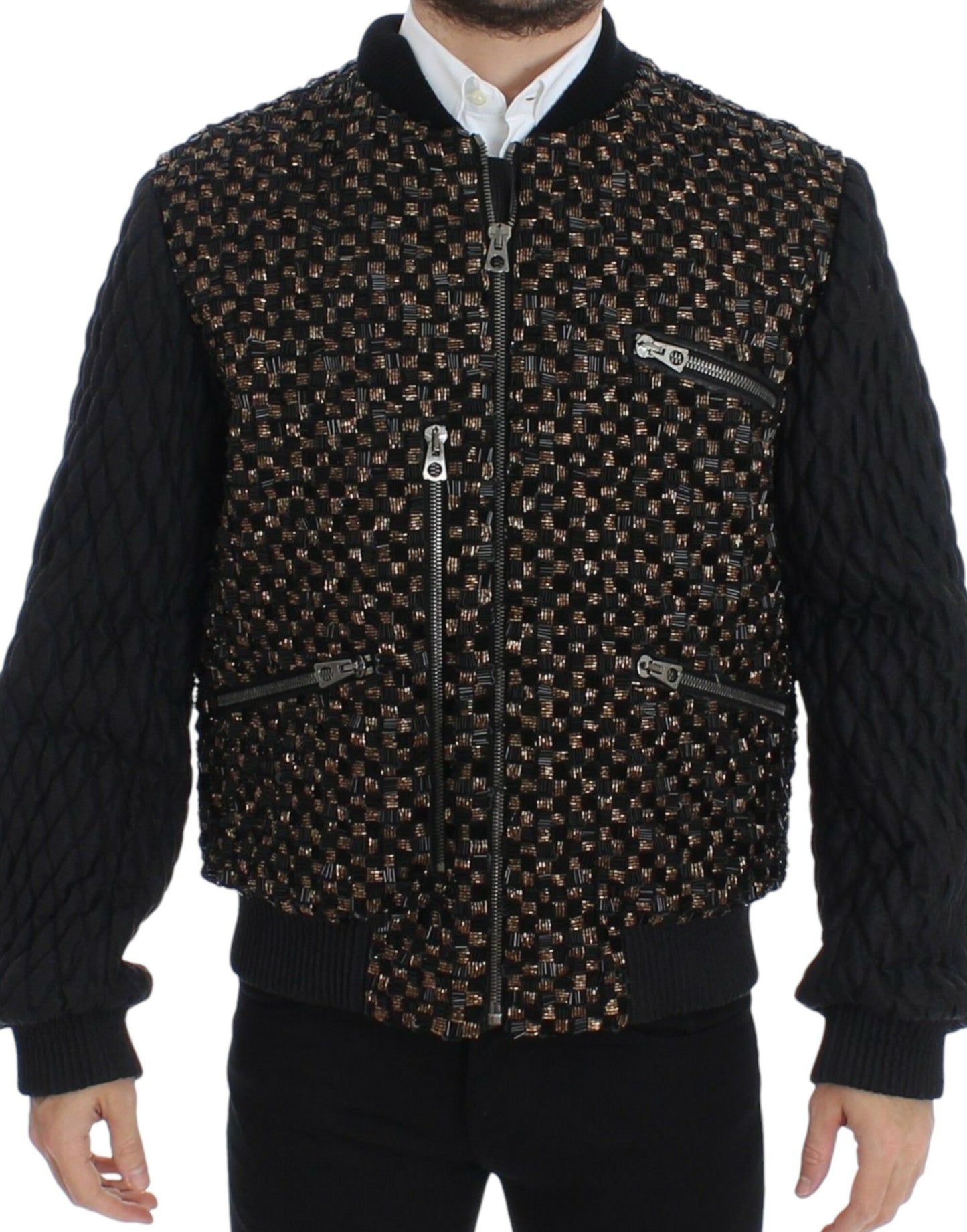 Dolce & Gabbana Schwarze Ziegenlederjacke mit Pailletten