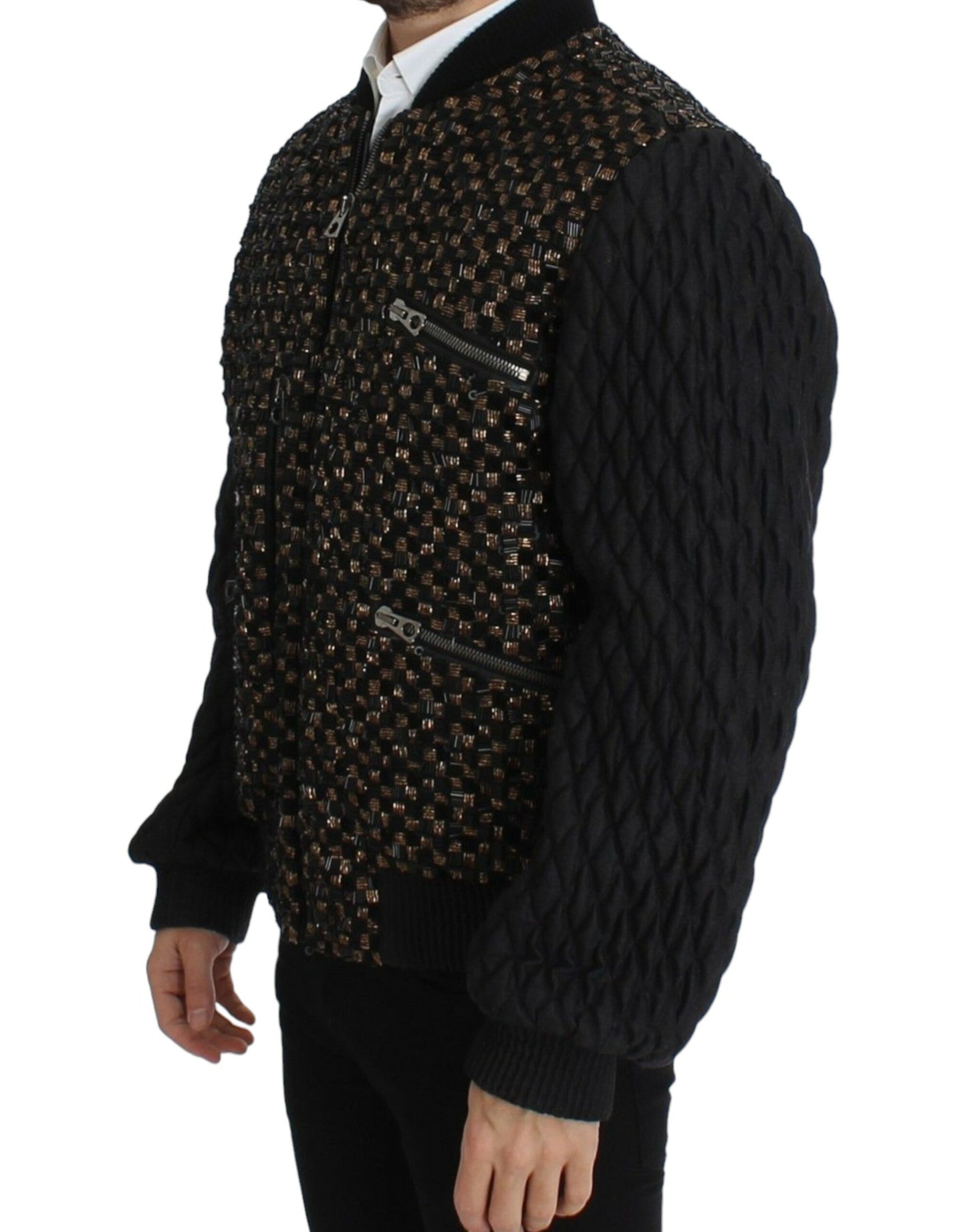Dolce & Gabbana Schwarze Ziegenlederjacke mit Pailletten
