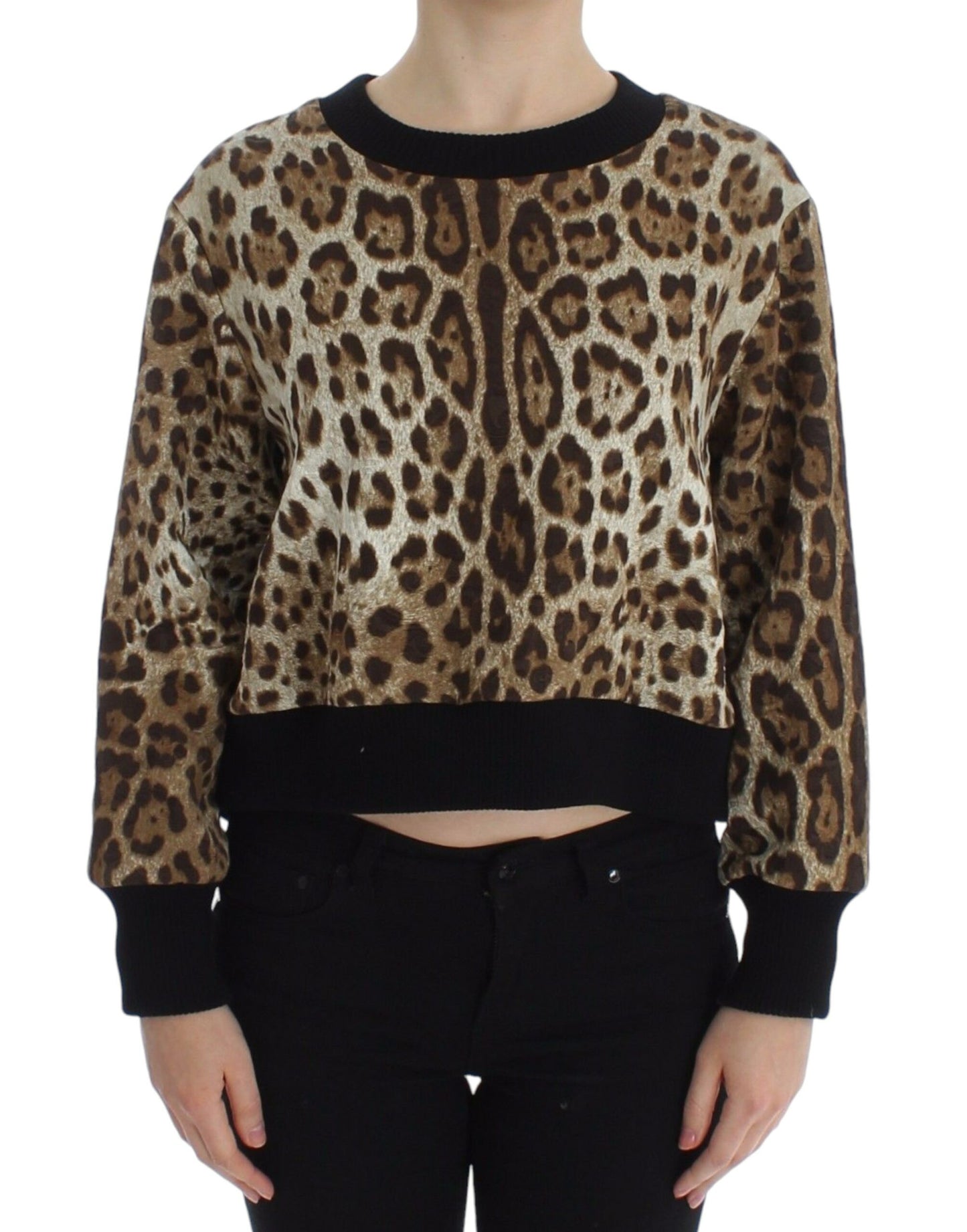 Dolce & Gabbana Kurzer Pullover mit Rundhalsausschnitt und Leopardenmuster