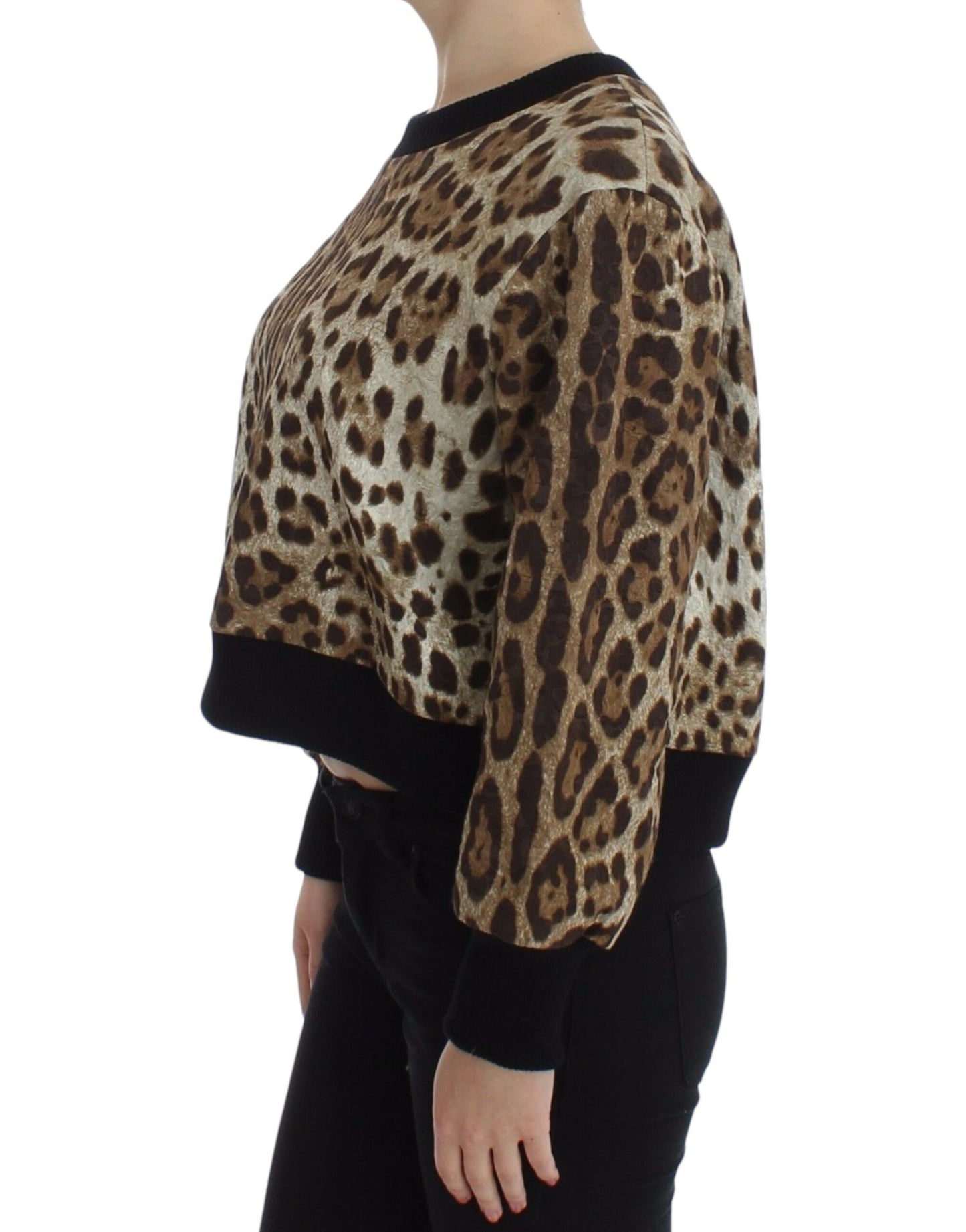Dolce & Gabbana Kurzer Pullover mit Rundhalsausschnitt und Leopardenmuster