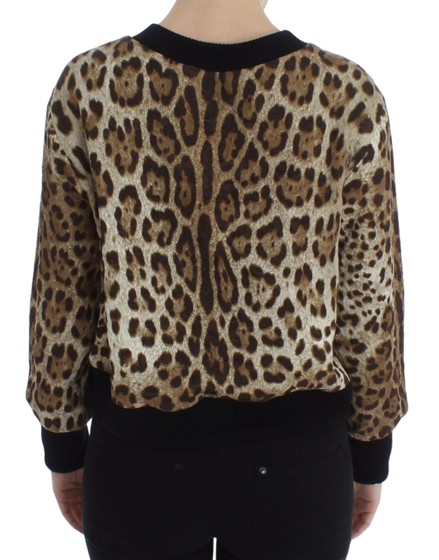 Dolce & Gabbana Kurzer Pullover mit Rundhalsausschnitt und Leopardenmuster