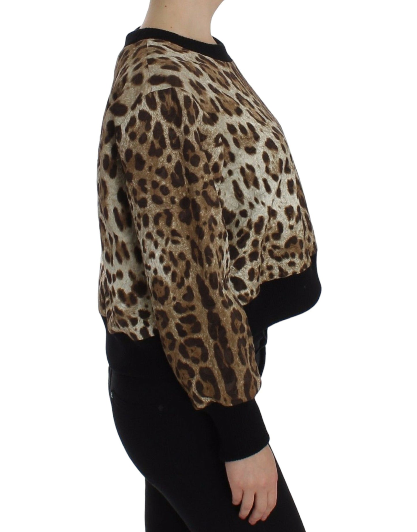 Dolce & Gabbana Kurzer Pullover mit Rundhalsausschnitt und Leopardenmuster