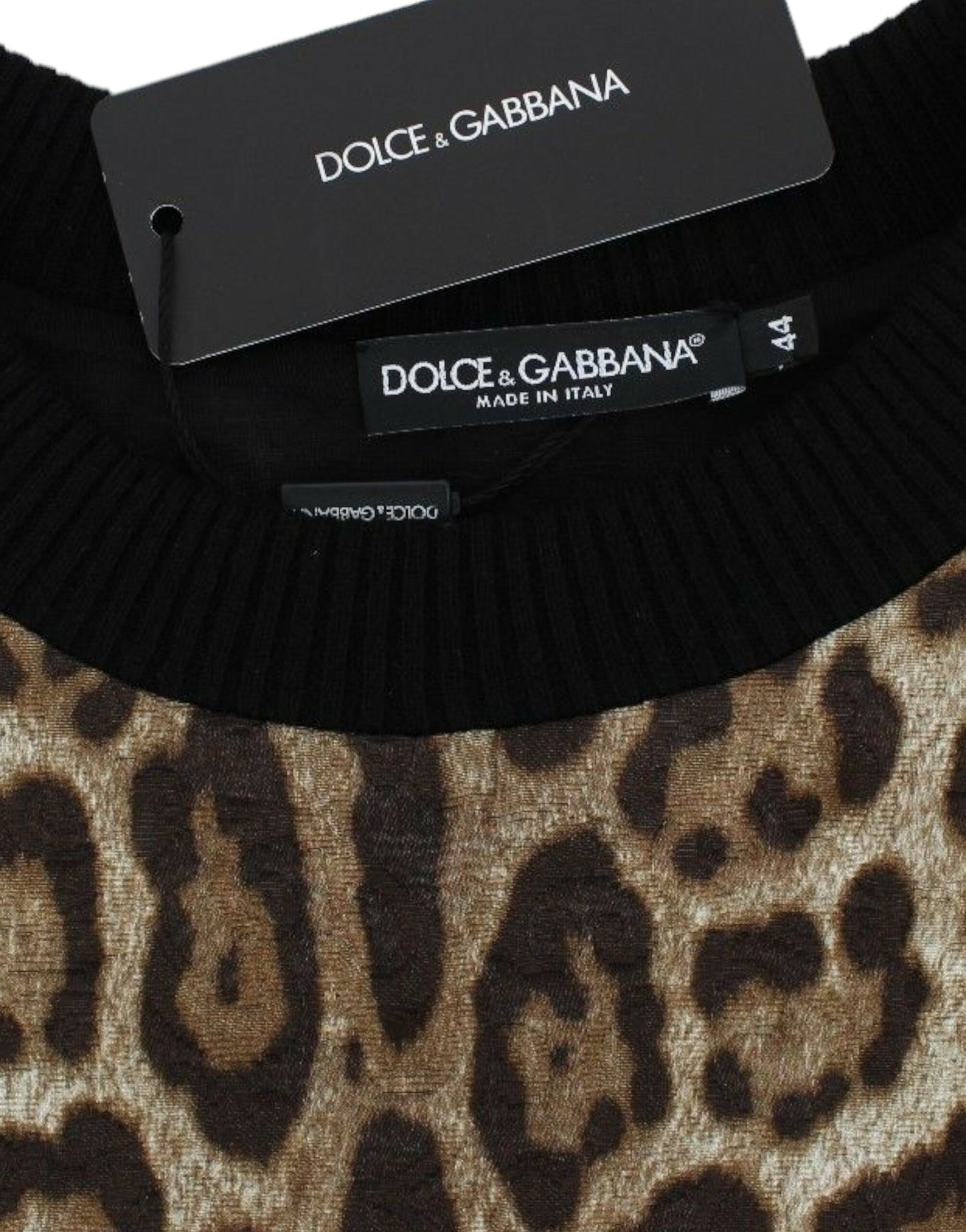 Dolce & Gabbana Kurzer Pullover mit Rundhalsausschnitt und Leopardenmuster