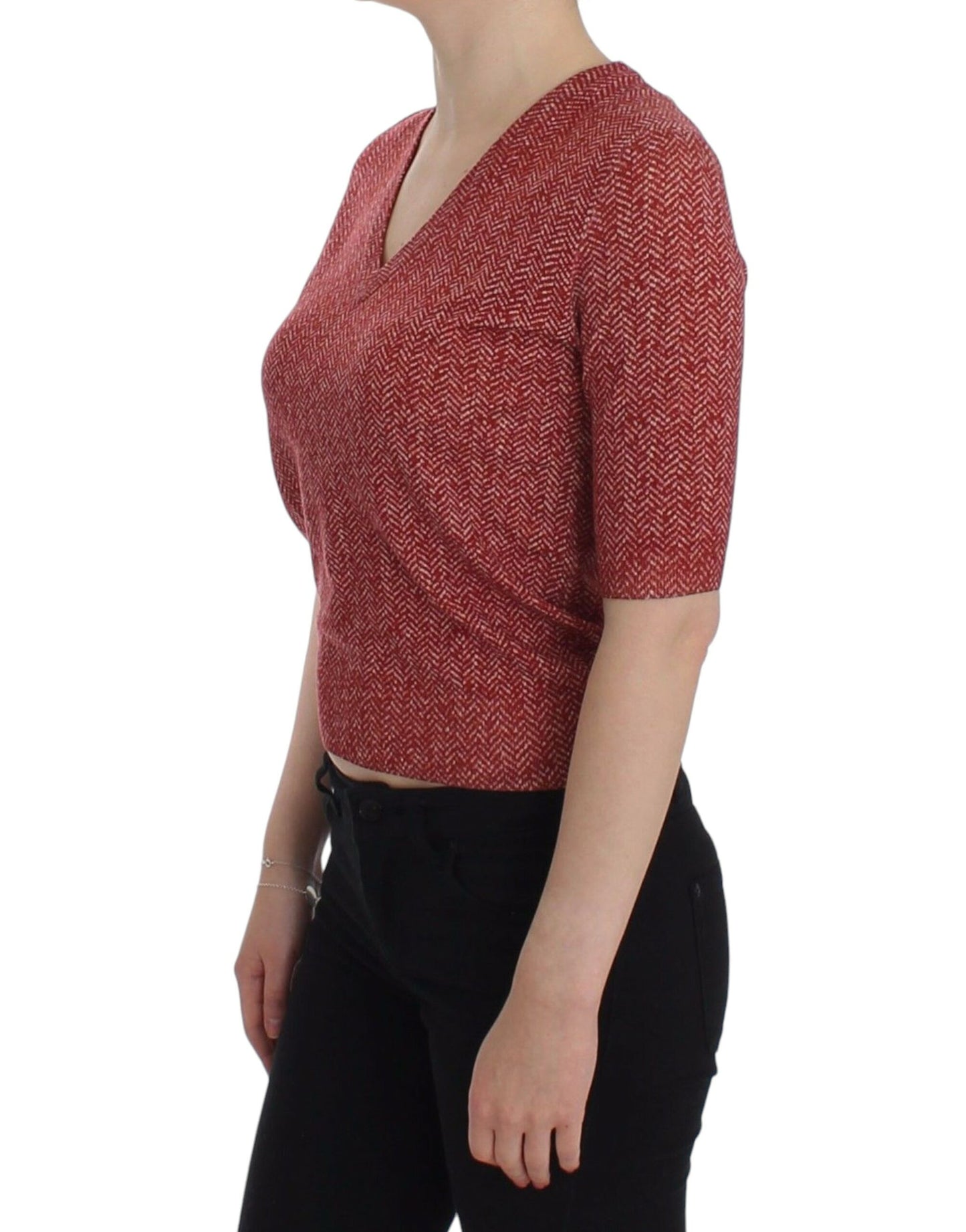 Dolce & Gabbana Roter Wolltweed-Kurzarmpullover
