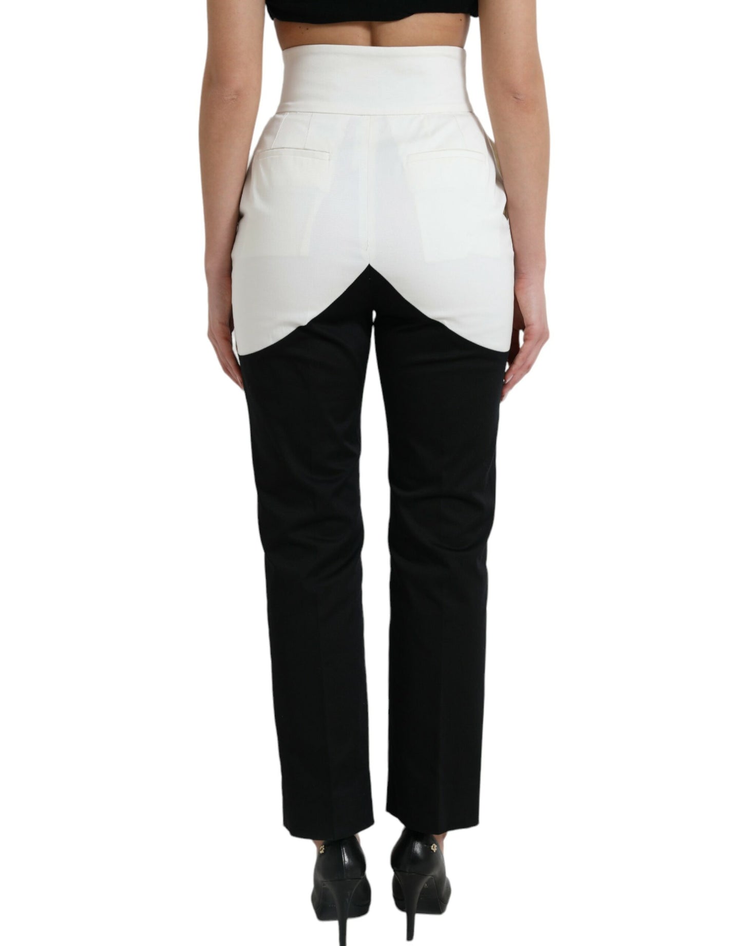 Dolce & Gabbana – Schmal zulaufende Hose aus Baumwolle in Schwarz und Weiß mit Cut-Out-Taille