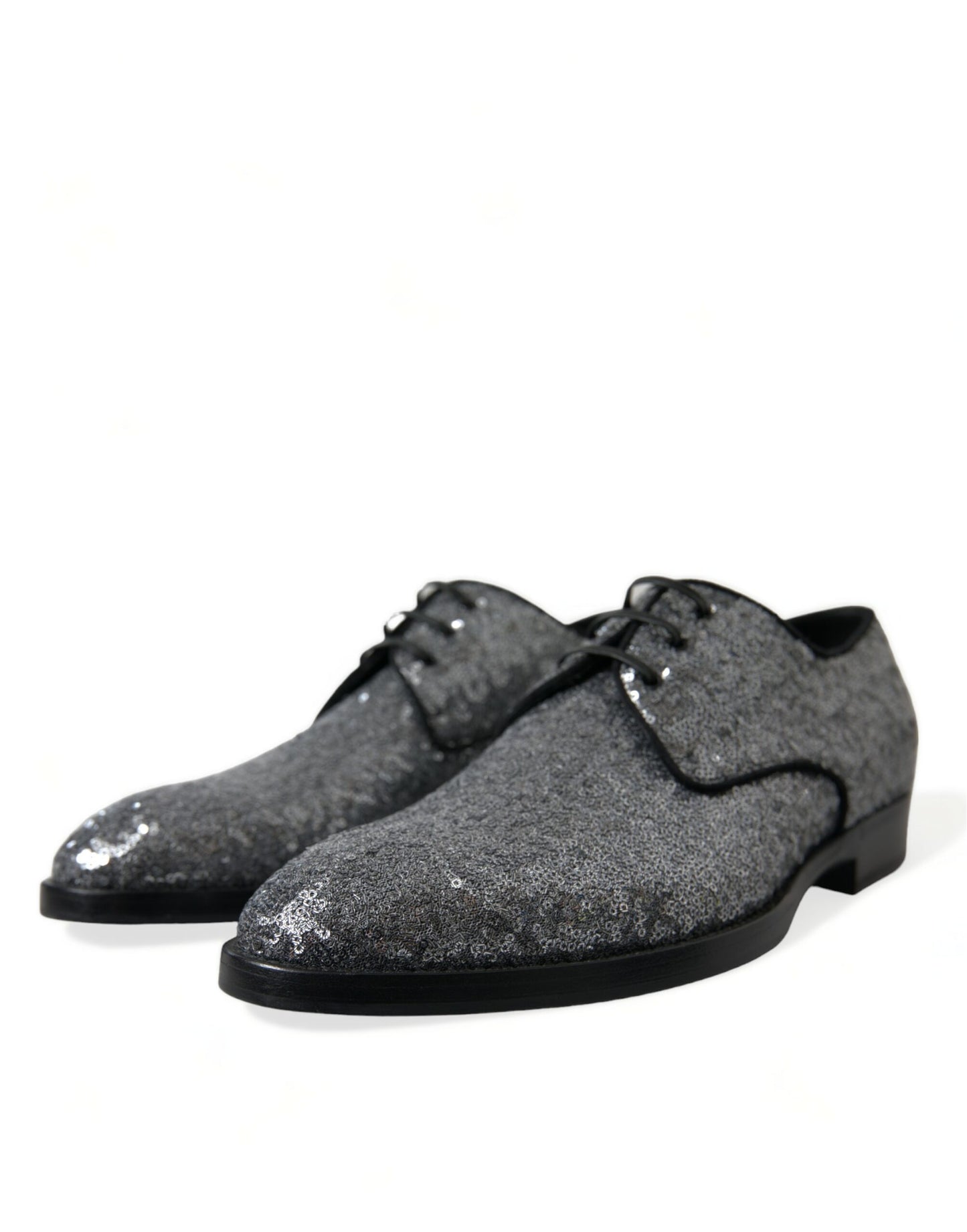 Dolce & Gabbana – Silberne Derby-Schnürschuhe mit Pailletten für Herren