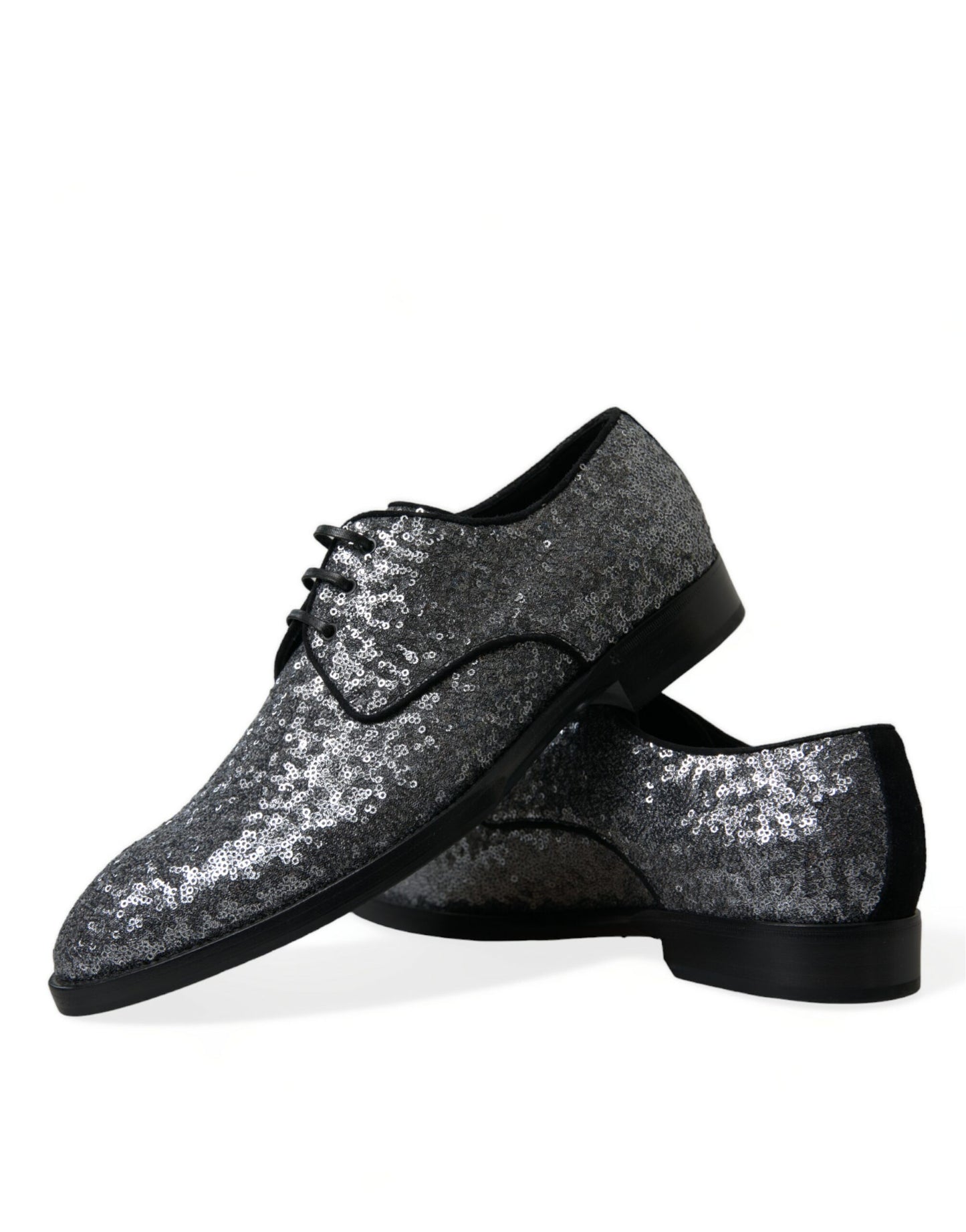 Dolce & Gabbana – Silberne Derby-Schnürschuhe mit Pailletten für Herren