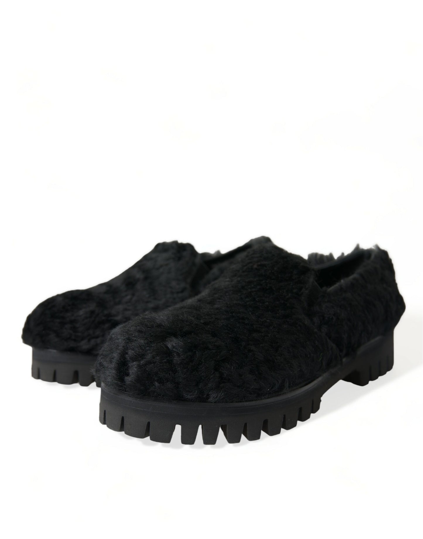 Dolce & Gabbana Schwarze Pelz-Leder-Slipper-Abendschuhe