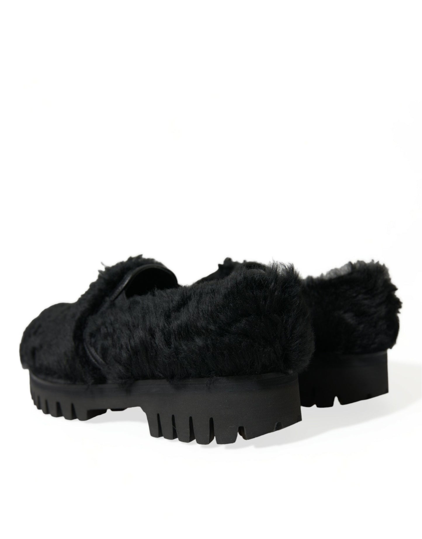 Dolce & Gabbana Schwarze Pelz-Leder-Slipper-Abendschuhe