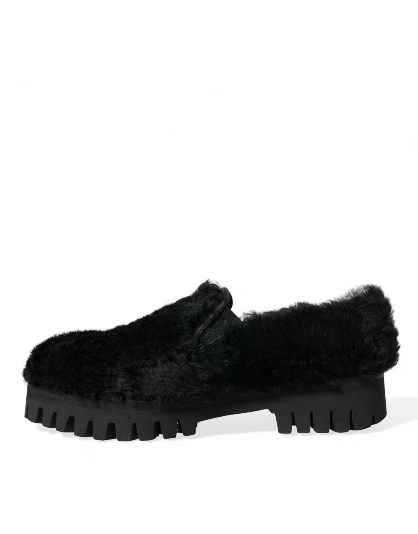 Dolce & Gabbana Schwarze Pelz-Leder-Slipper-Abendschuhe