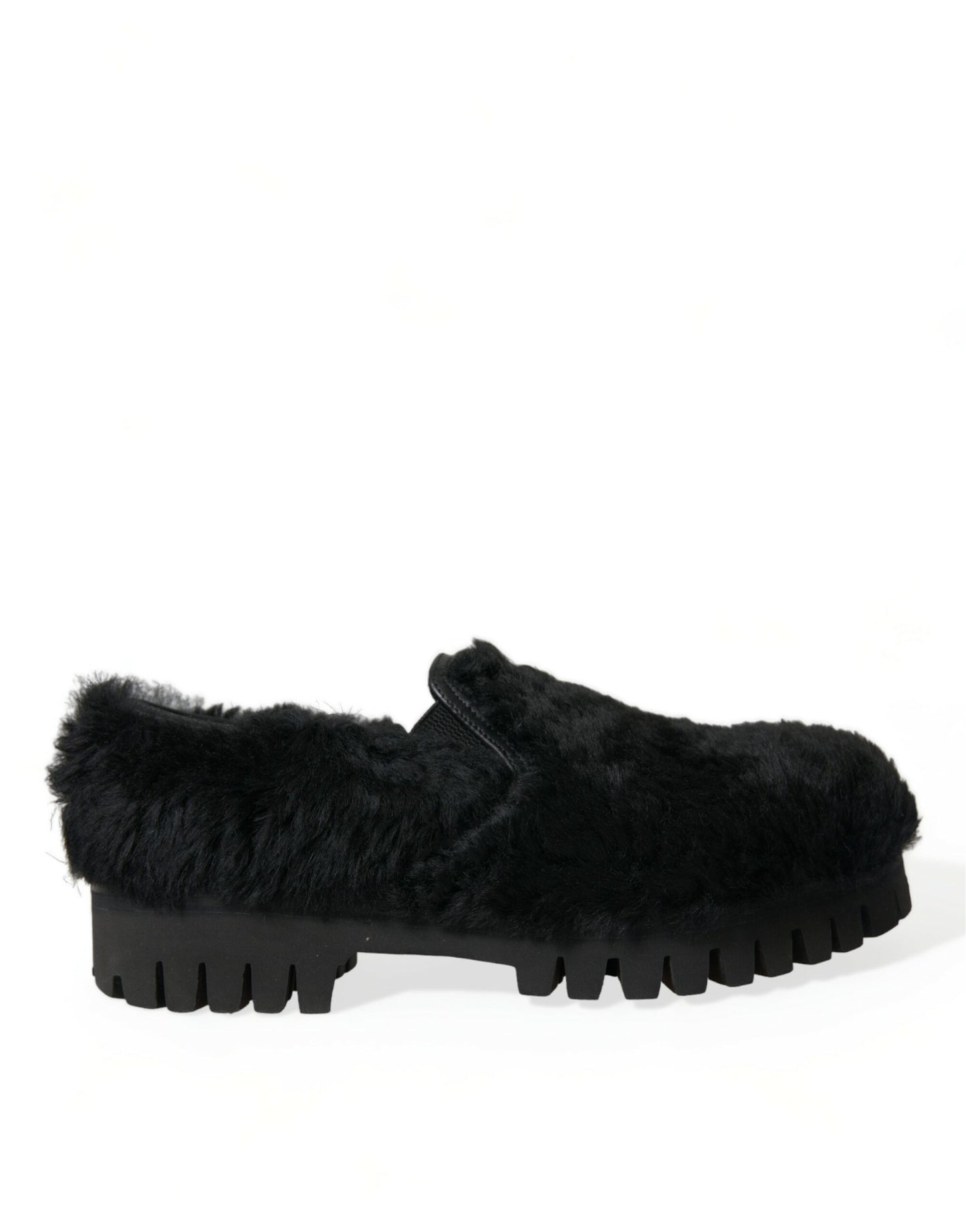 Dolce & Gabbana Schwarze Pelz-Leder-Slipper-Abendschuhe