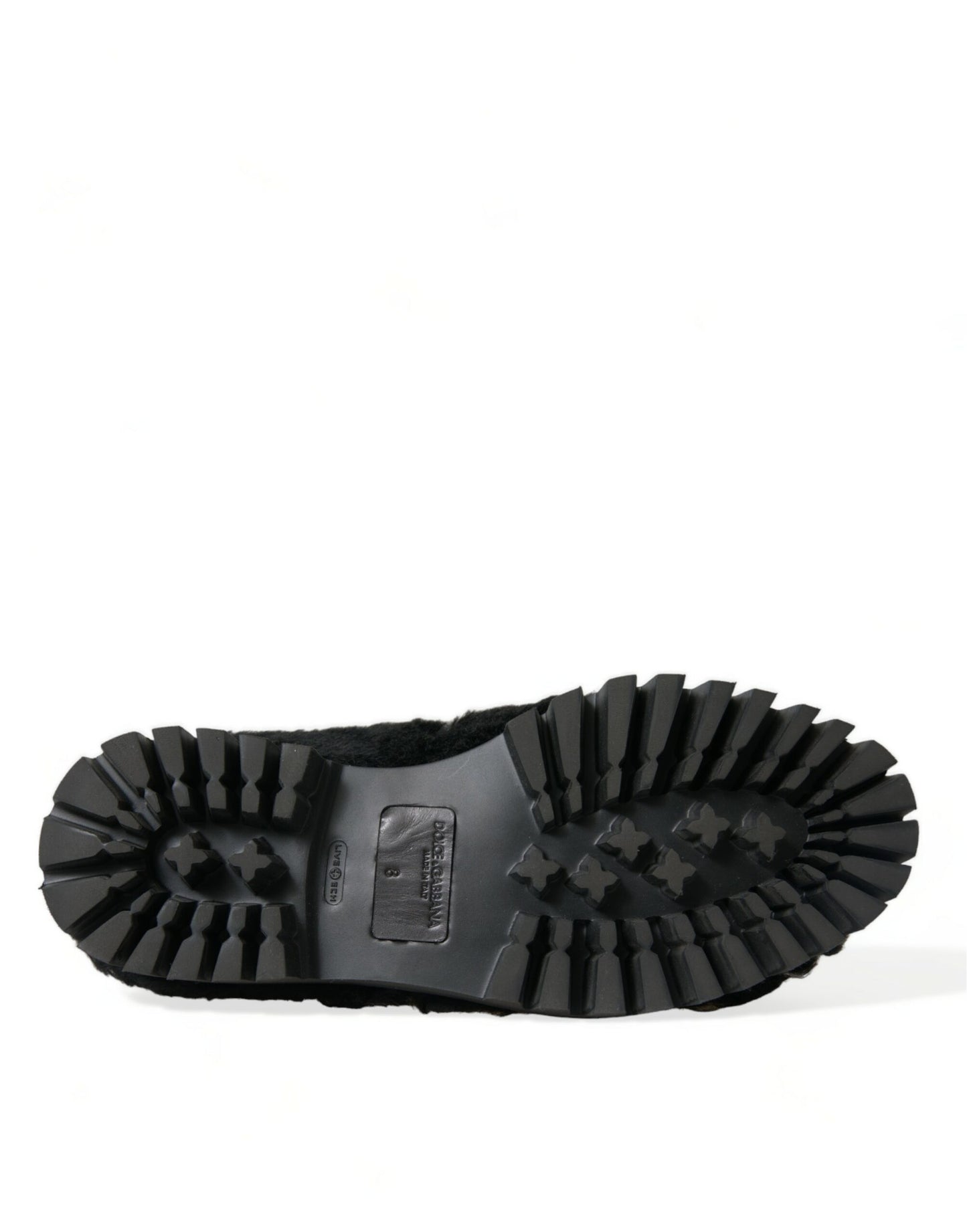 Dolce & Gabbana Schwarze Pelz-Leder-Slipper-Abendschuhe
