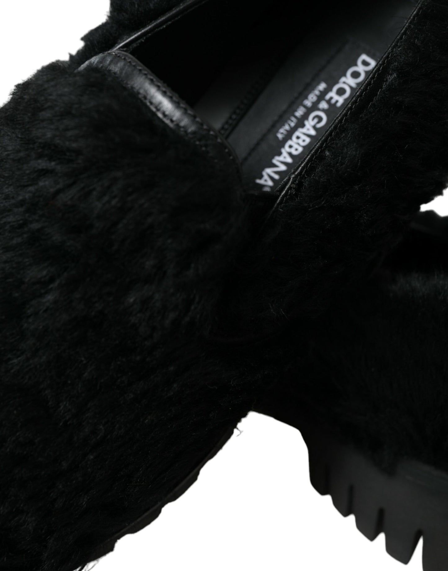 Dolce & Gabbana Schwarze Pelz-Leder-Slipper-Abendschuhe