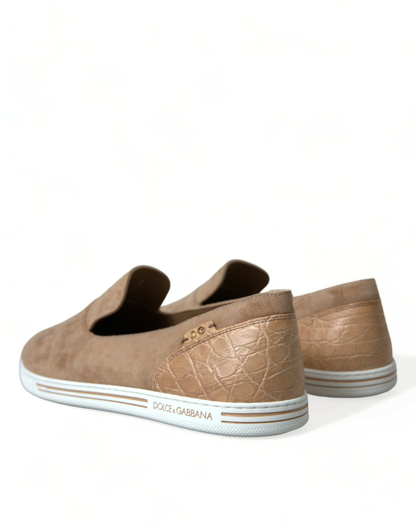 Dolce & Gabbana Beige Wildleder Caiman Herren Loafer Hausschuhe Schuhe