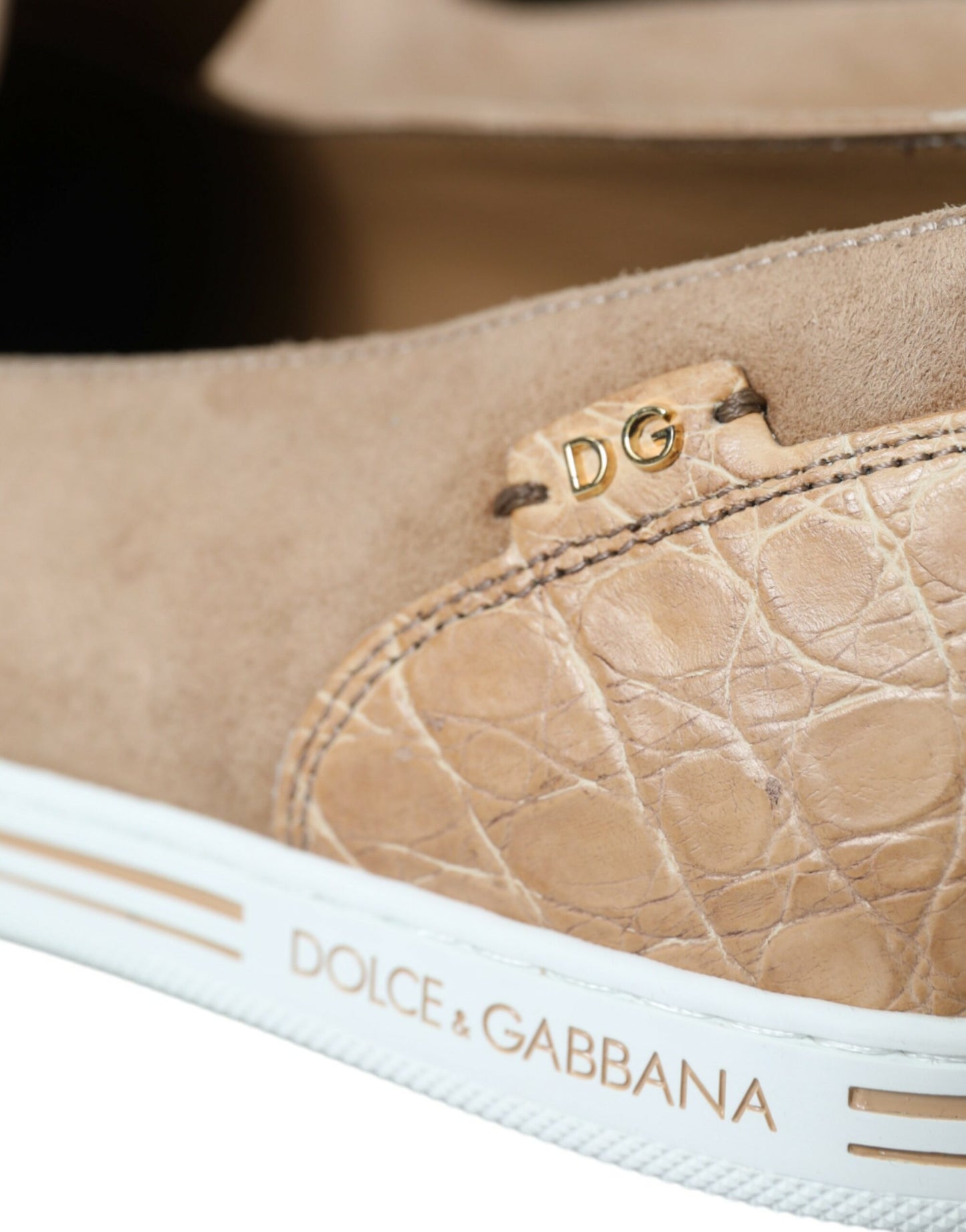 Dolce & Gabbana Beige Wildleder Caiman Herren Loafer Hausschuhe Schuhe