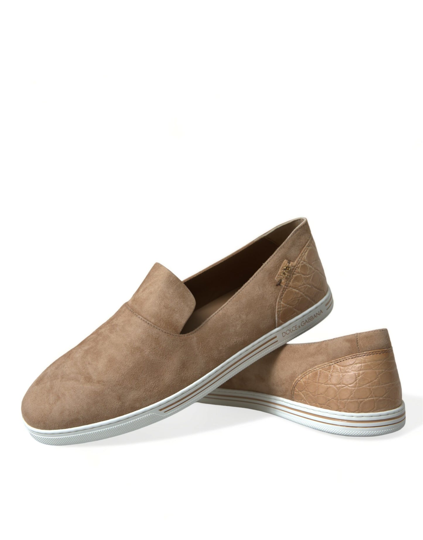 Dolce & Gabbana Beige Wildleder Caiman Herren Loafer Hausschuhe Schuhe