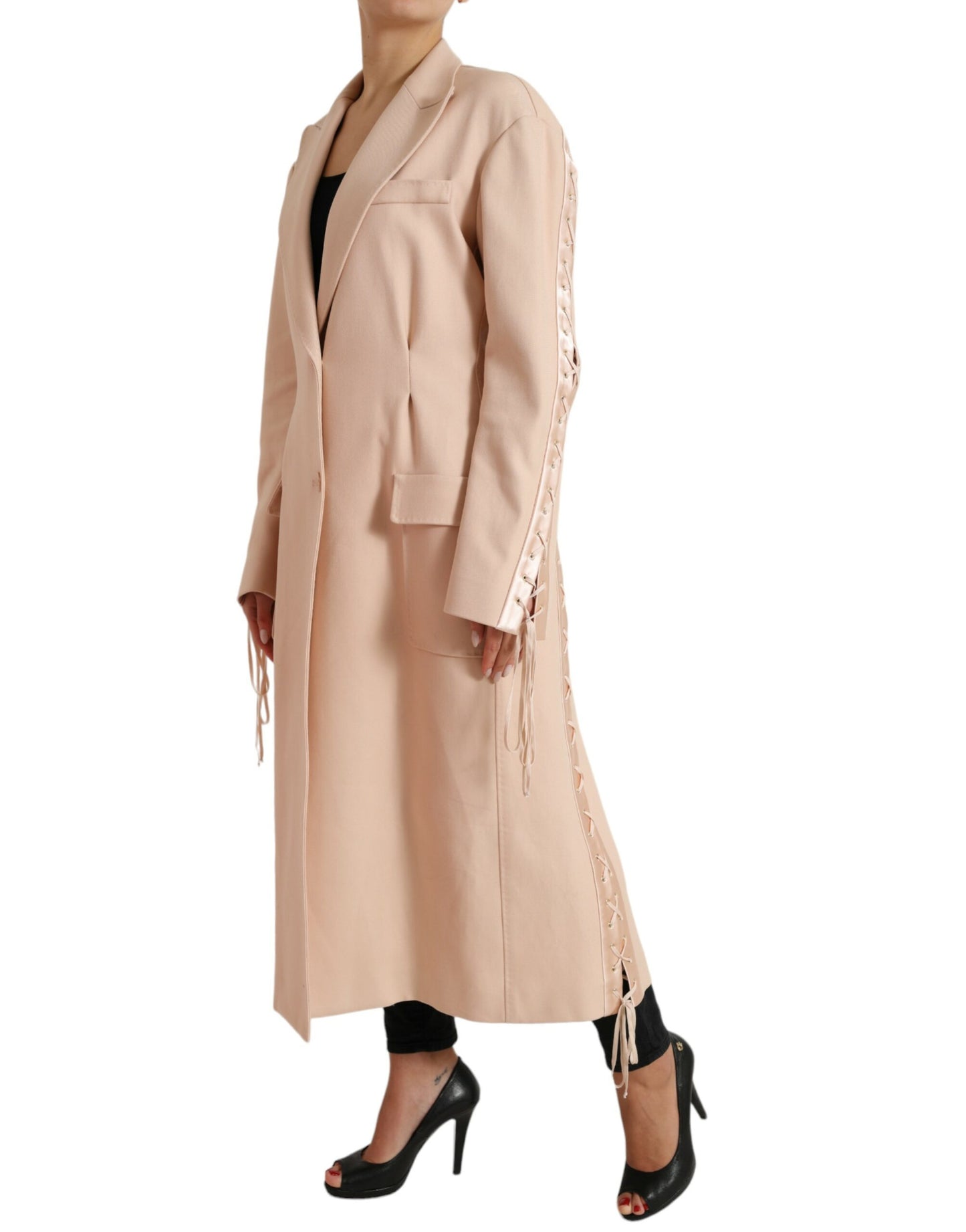 Dolce & Gabbana Beige Einreihige lange Manteljacke aus Baumwolle