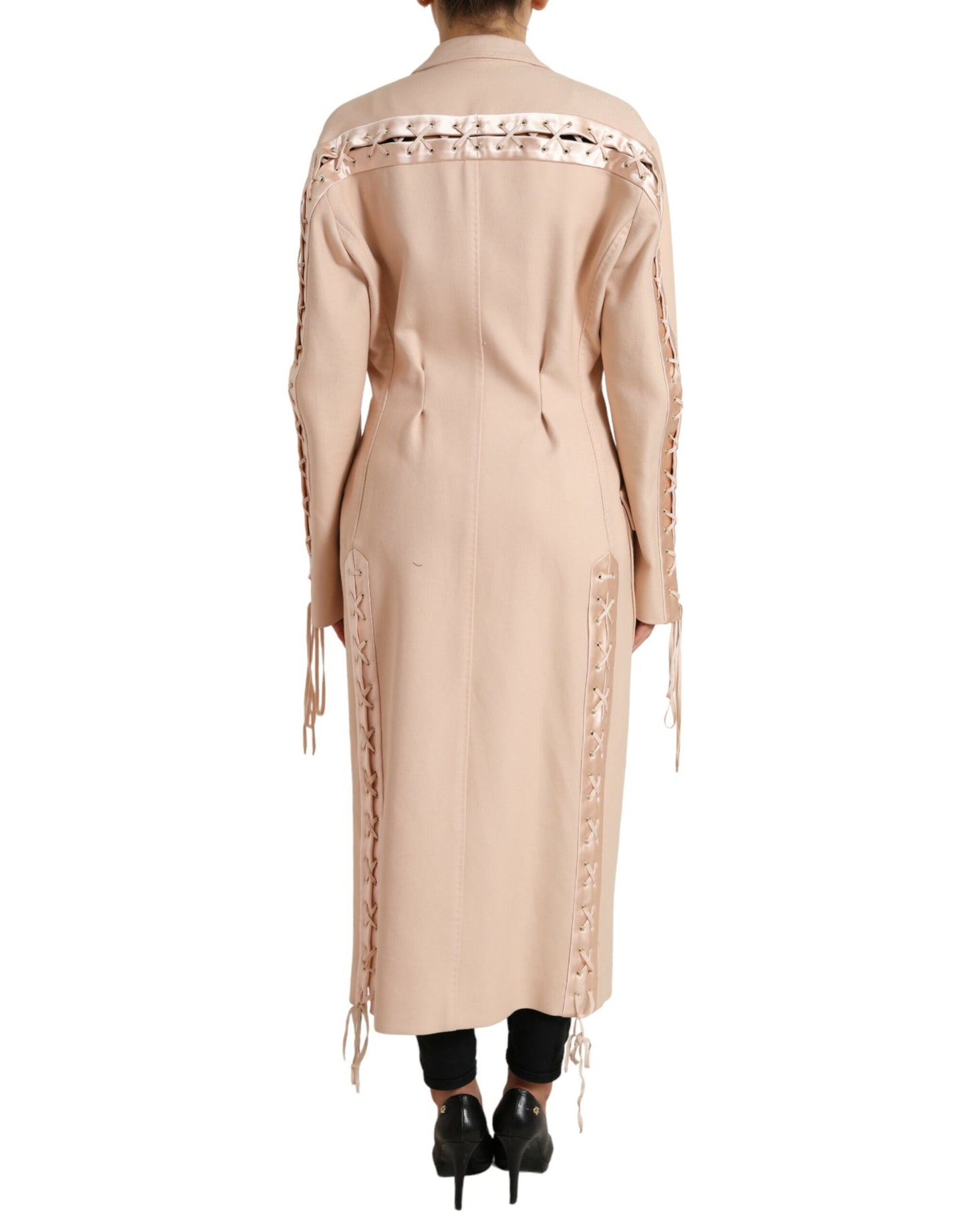 Dolce & Gabbana Beige Einreihige lange Manteljacke aus Baumwolle