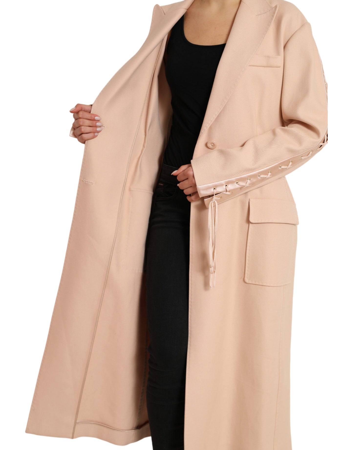 Dolce & Gabbana Beige Einreihige lange Manteljacke aus Baumwolle