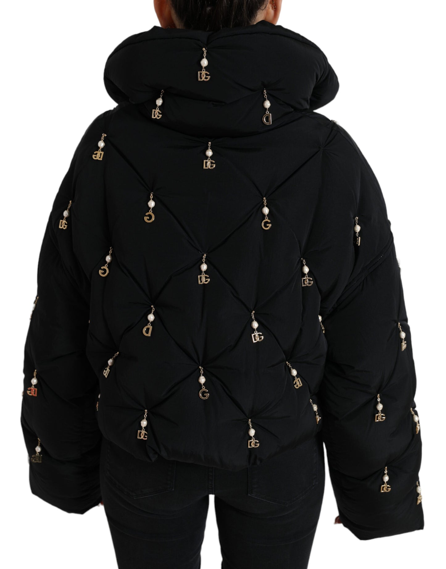 Dolce & Gabbana – Schwarze, verzierte, gesteppte Shell-Bomberjacke