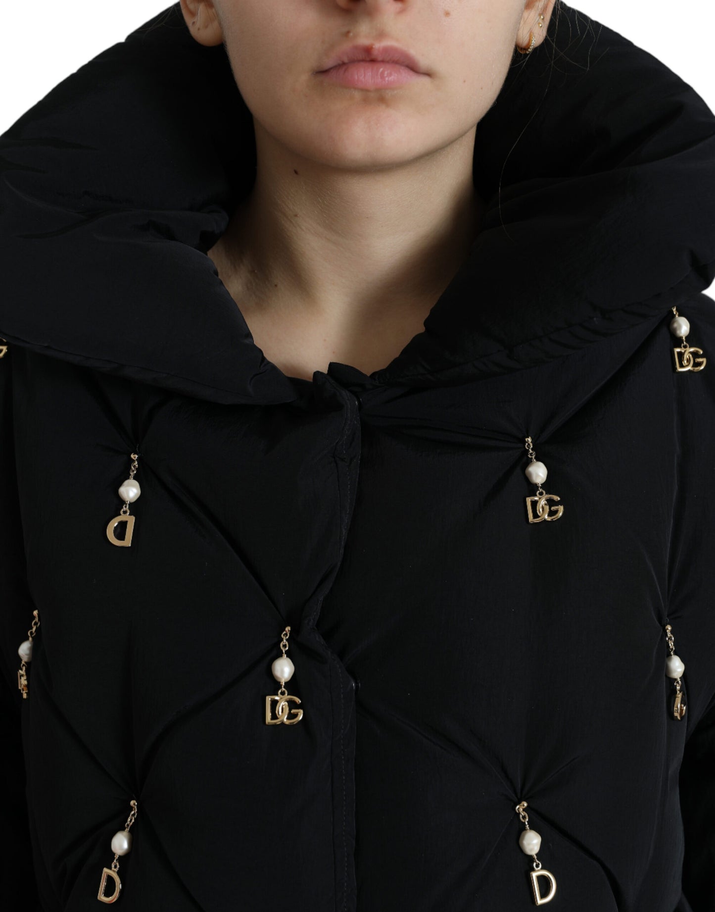 Dolce & Gabbana – Schwarze, verzierte, gesteppte Shell-Bomberjacke