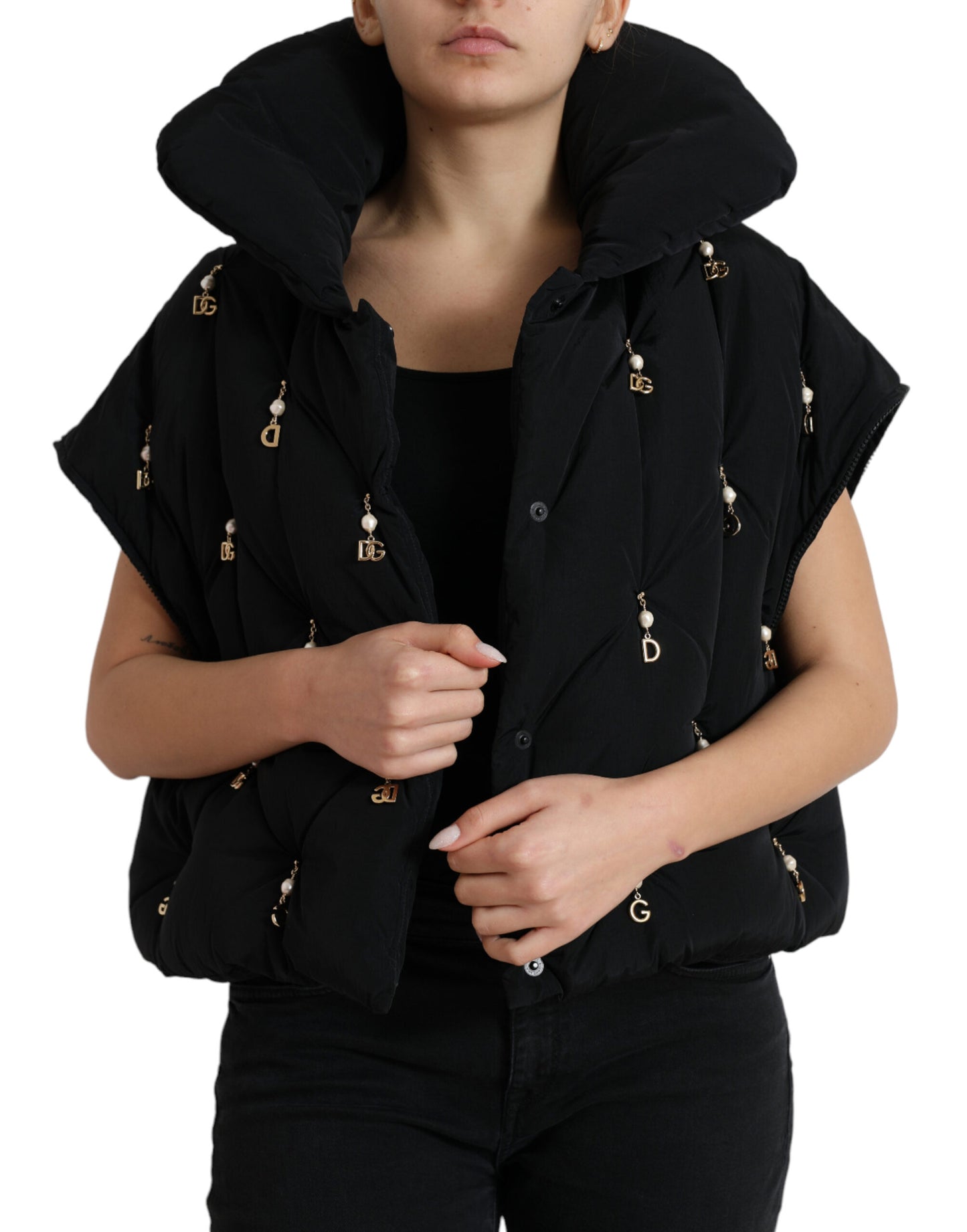 Dolce & Gabbana – Schwarze, verzierte, gesteppte Shell-Bomberjacke