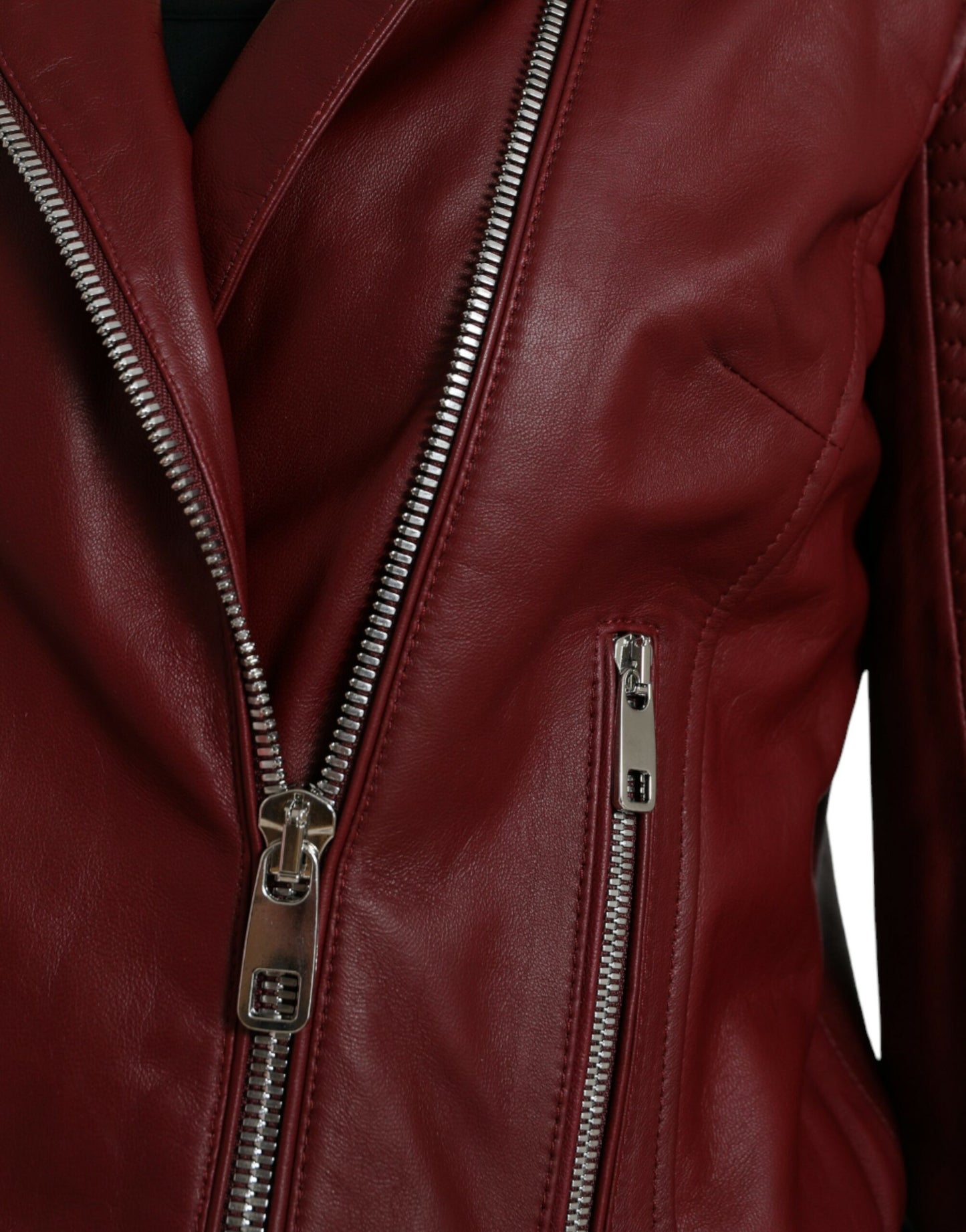 Dolce & Gabbana Bordeaux Leder Bikermantel Lammfelljacke