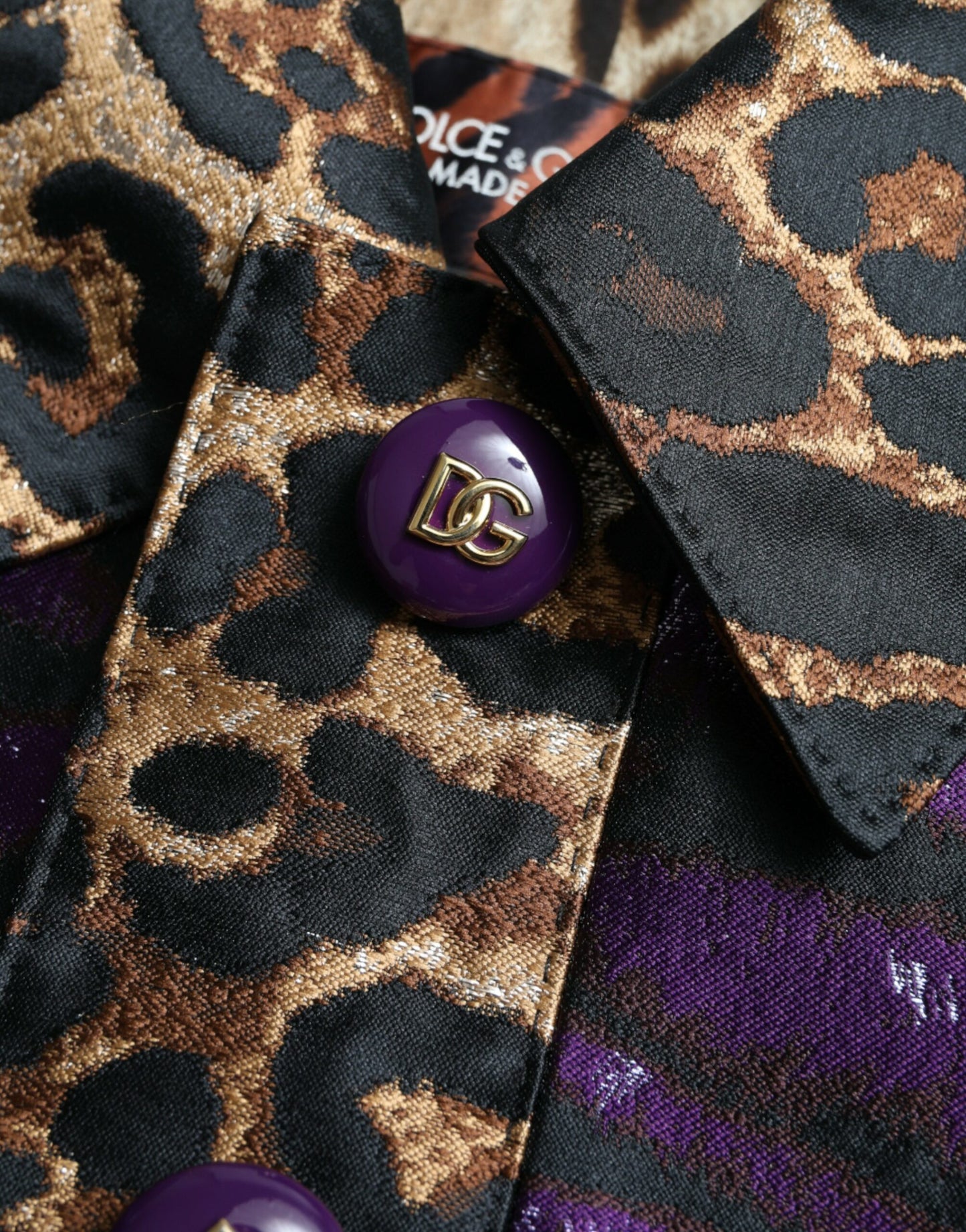 Dolce & Gabbana Lila Lamé-Jacquard-Manteljacke mit Tigermuster