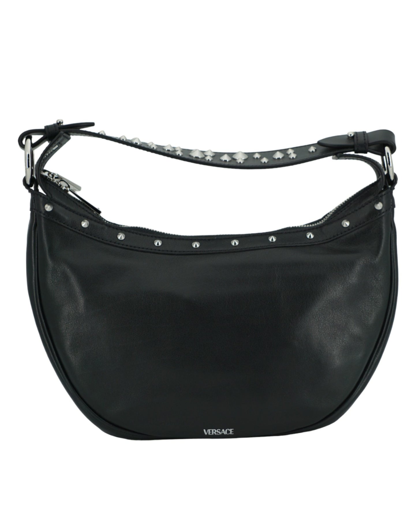 Versace Elegante Hobo-Umhängetasche aus schwarzem Leder