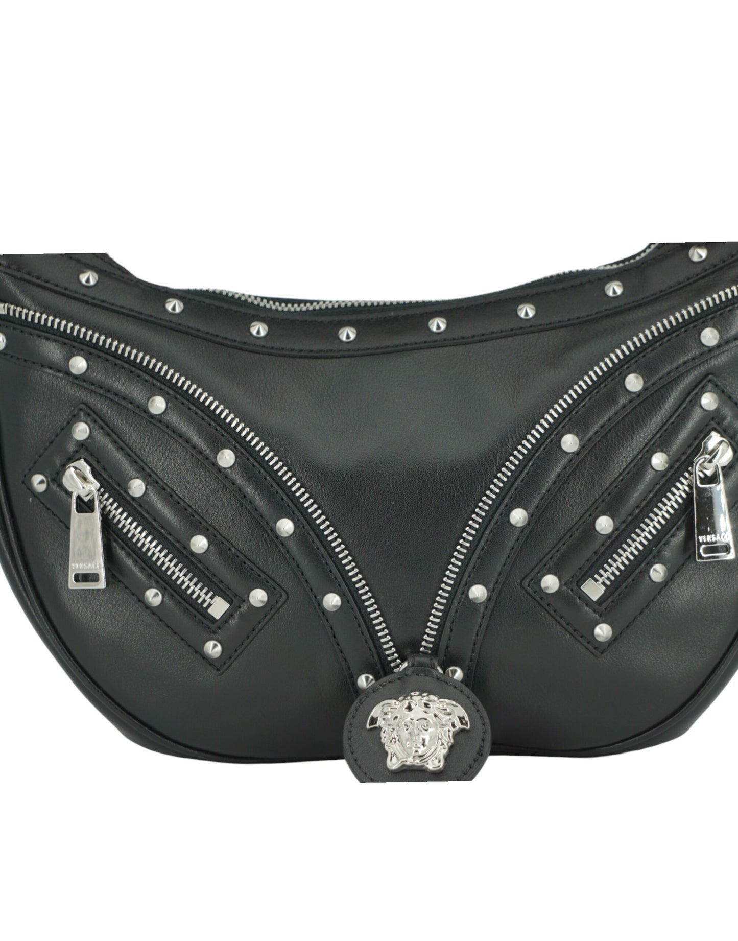 Versace Elegante Hobo-Umhängetasche aus schwarzem Leder