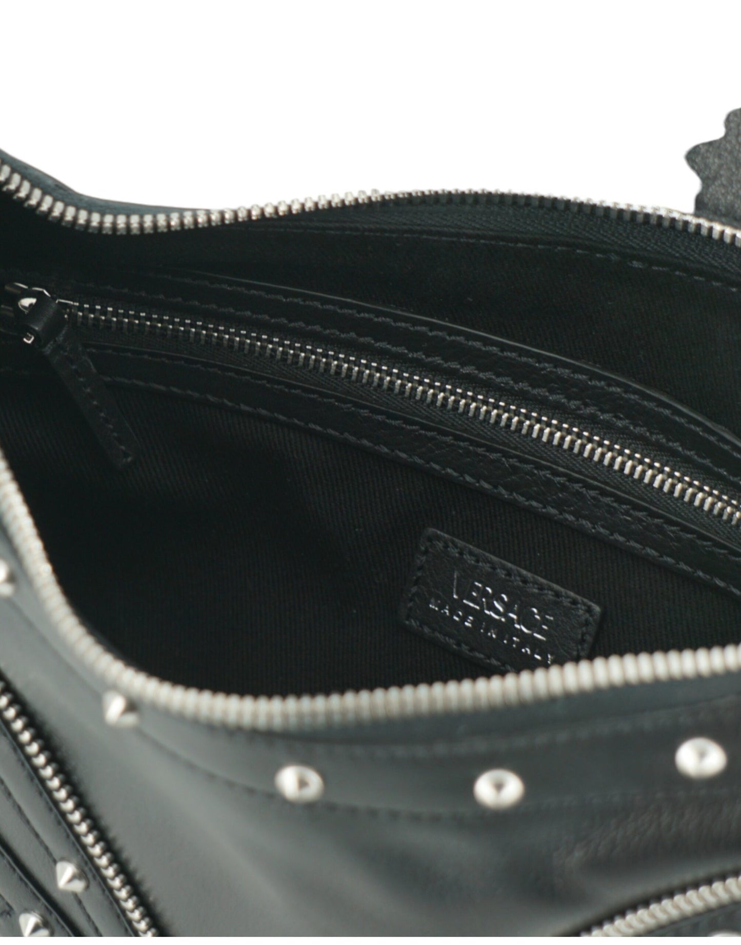 Versace Elegante Hobo-Umhängetasche aus schwarzem Leder