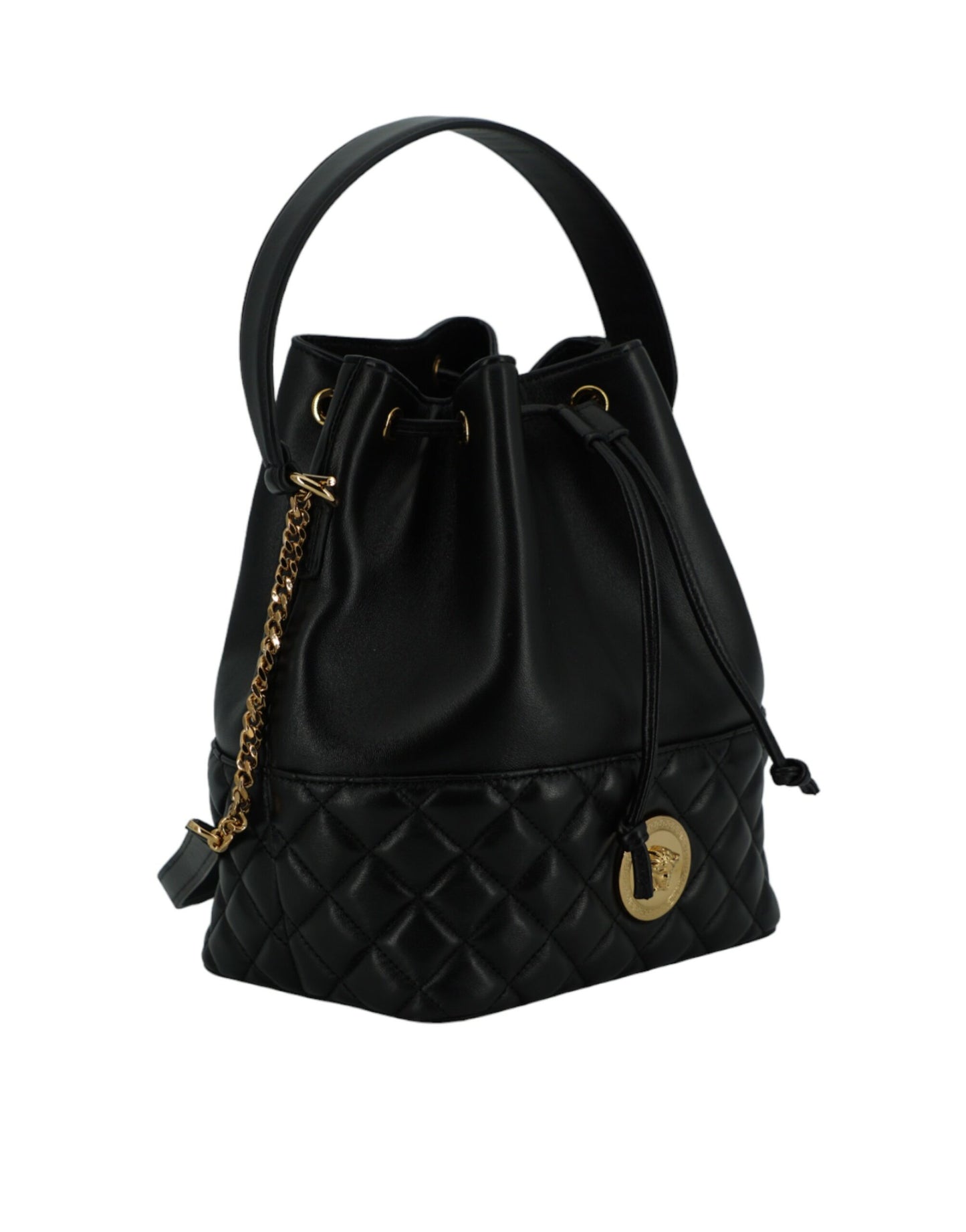 Versace – Elegante Medusa Bucket-Umhängetasche aus schwarzem Leder