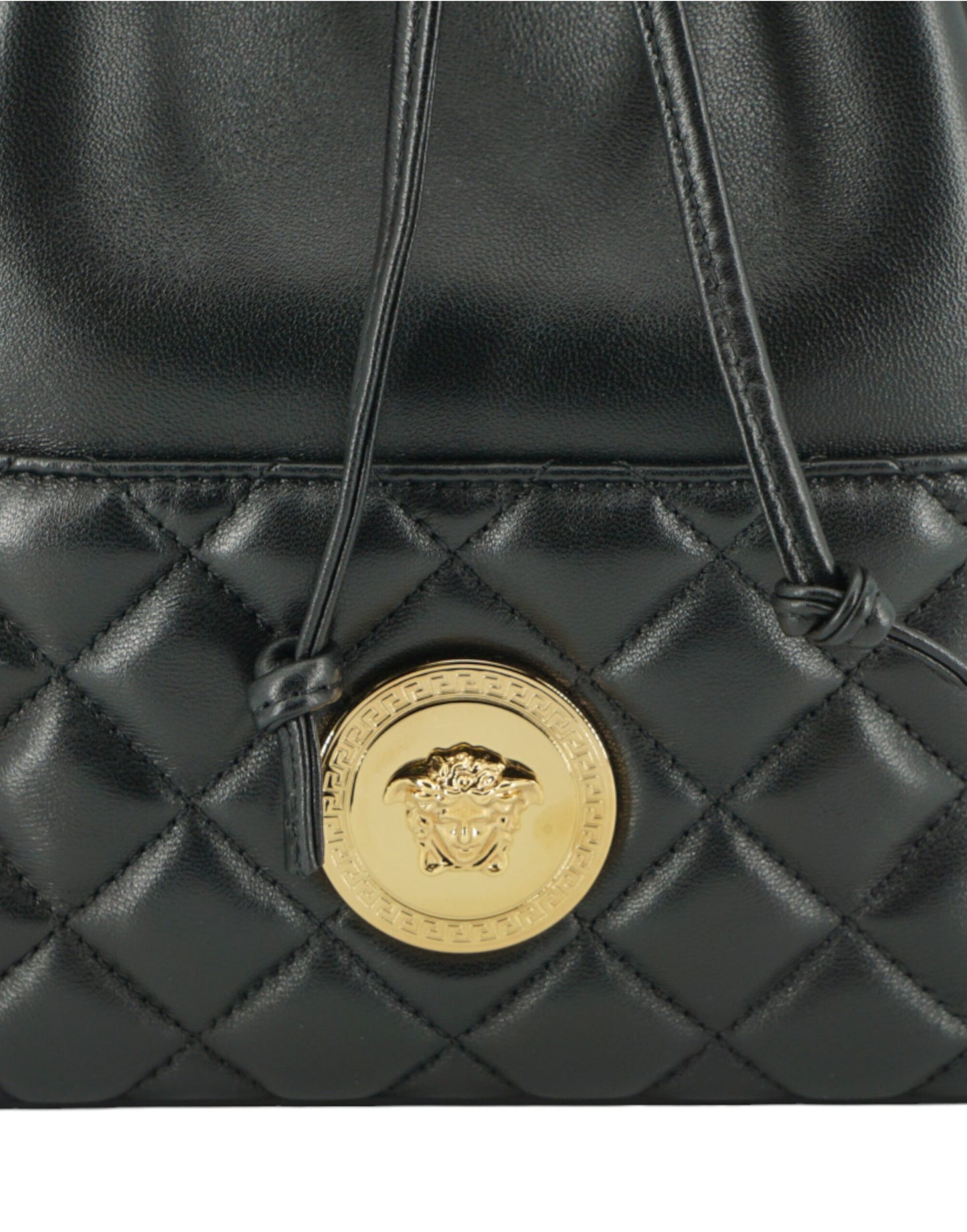 Versace – Elegante Medusa Bucket-Umhängetasche aus schwarzem Leder