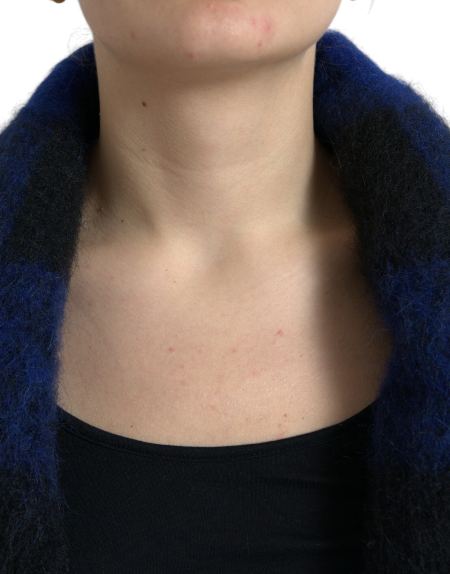 Dolce & Gabbana Schwarz-Blau Buffalo Check Poncho Mantel Pullover
